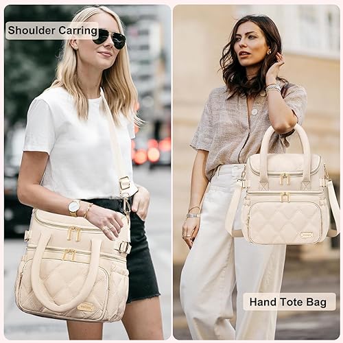 Miniatura 8 de Weitars Lonchera para mujeres y hombres, lonchera de doble cubierta para mujeres, bolsa de almuerzo acolchada para el trabajo, lonchera aislada a