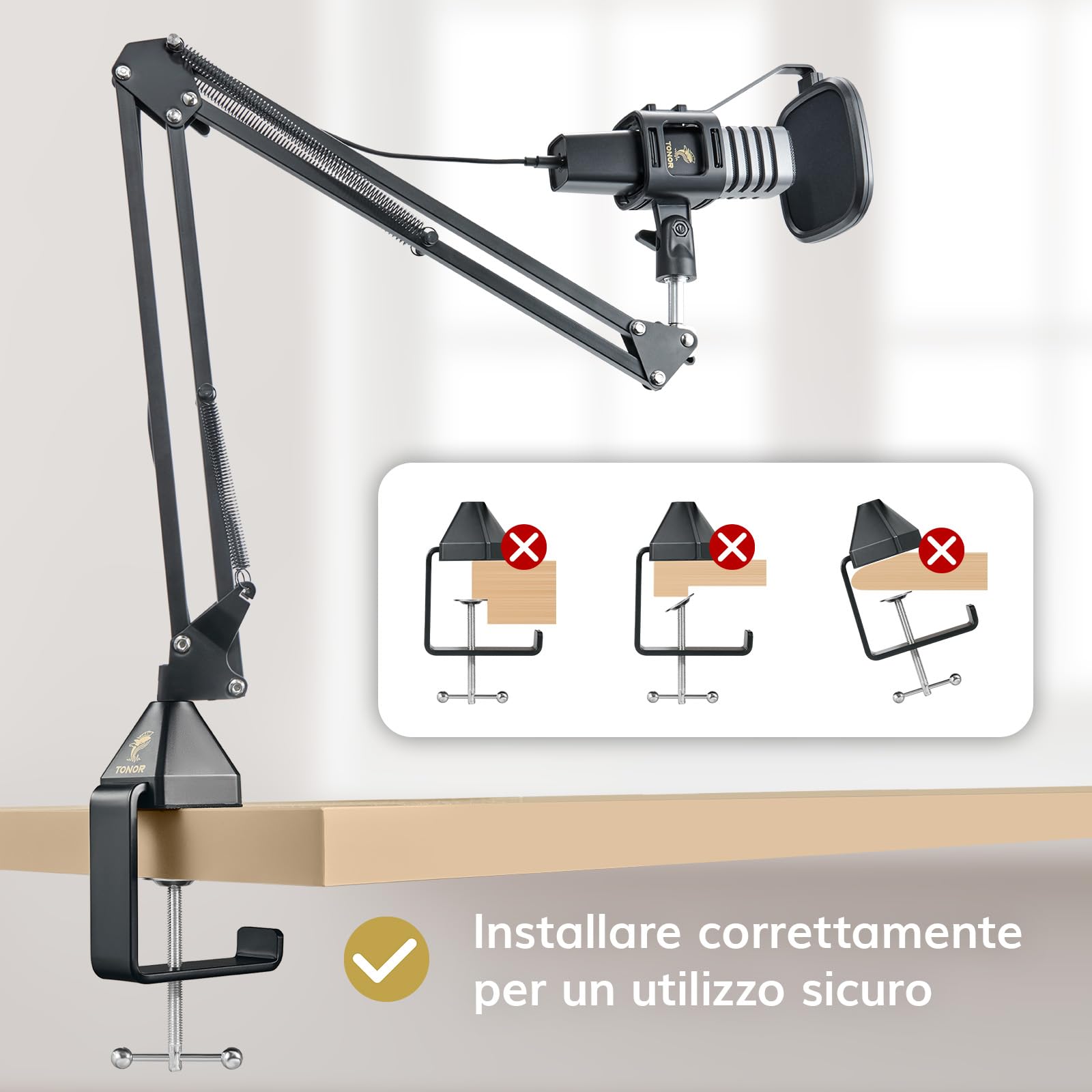 TONOR PC microfono USB kit, set microfono a condensatore cardioide per recording di podcast, gaming, streaming, canto, voice over, microfono da studio con supporto regolabile a braccio, 200 cm,TC30+
