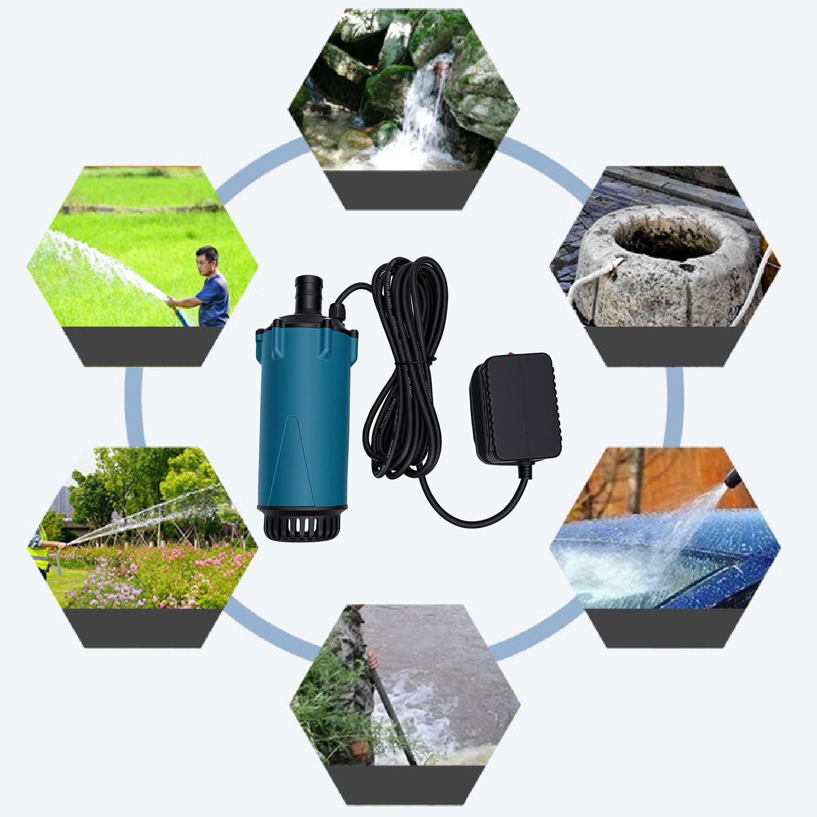 Irfora Pompa Dell'acqua Elettrica Pompa Sommergibile Senza Fili Durevole per Uso in Giardino e Piscina Trasferimento Efficiente da 120 L/h
