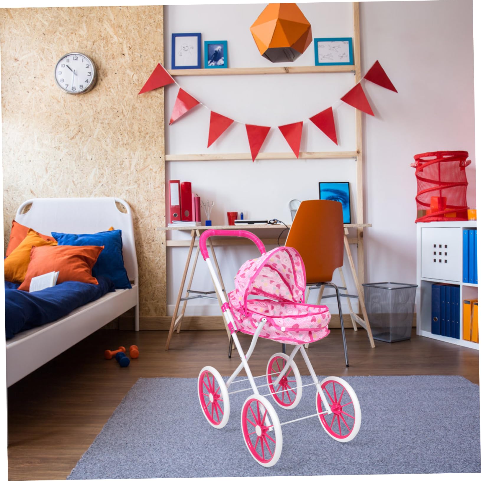 TOYANDONA Passeggino per Bambole Giocattolo Pieghevole Baldacchino Realistico e Ampio Accessori Inclusi Stimola Gioco di Ruolo Interattivo Adatto a Bambine Rosa Panno