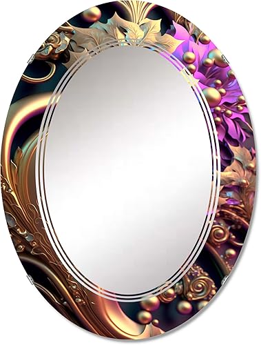 Miniatura 6 de DesignQ Flores ornamentadas abstractas en morado y dorado II, espejo de tocador, espejos de baño, espejos de pared para sala de estar, dormitorio,