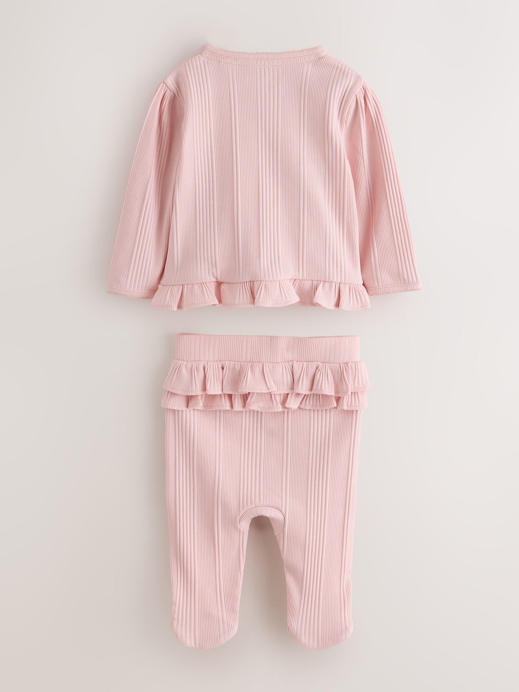 Starsze dziewczynki Kopertowy top z falbankami i legginsy ze stopkami w dwuczęściowym zestawie Baker by Ted Baker