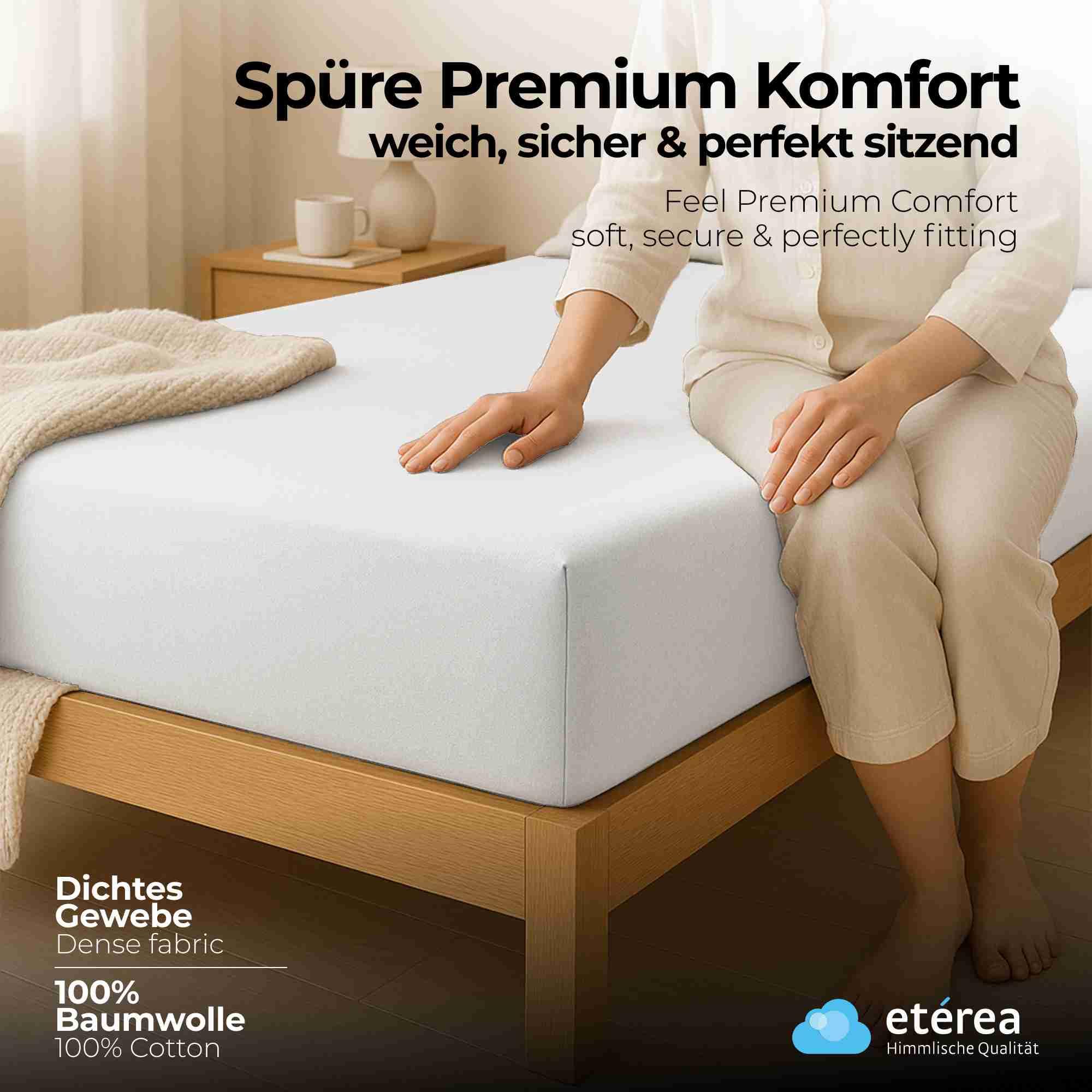 etérea Jersey lenzuolo con angoli 200x220-200x220cm Bianco Epaisseur 15-25 cm - 100% Cotone - Oekotex materasso Letto copripiumino - lenzuola 200x220cm - 200x220cm White