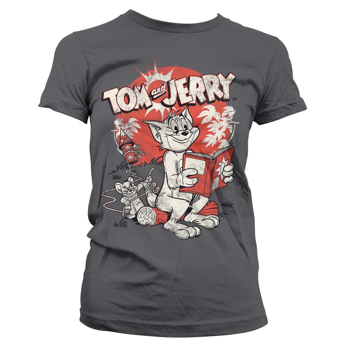 Tom & Jerry Officially Licensed Vintage Comic Women T-Shirt (Dark Grey), Small