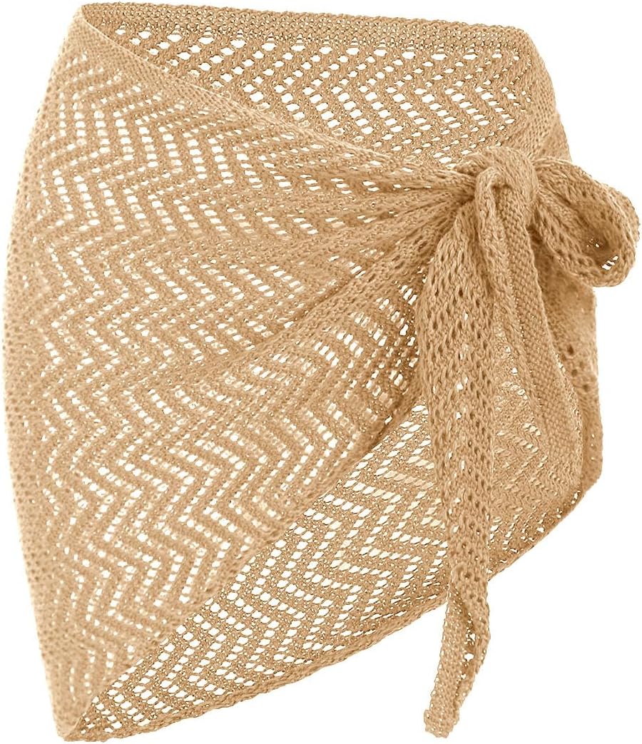 ZAFUL Sarong Coverups for Women Beach Vacation Fishnet See Thru Tie Side Bathing Suit Cover Up Mini Skirt