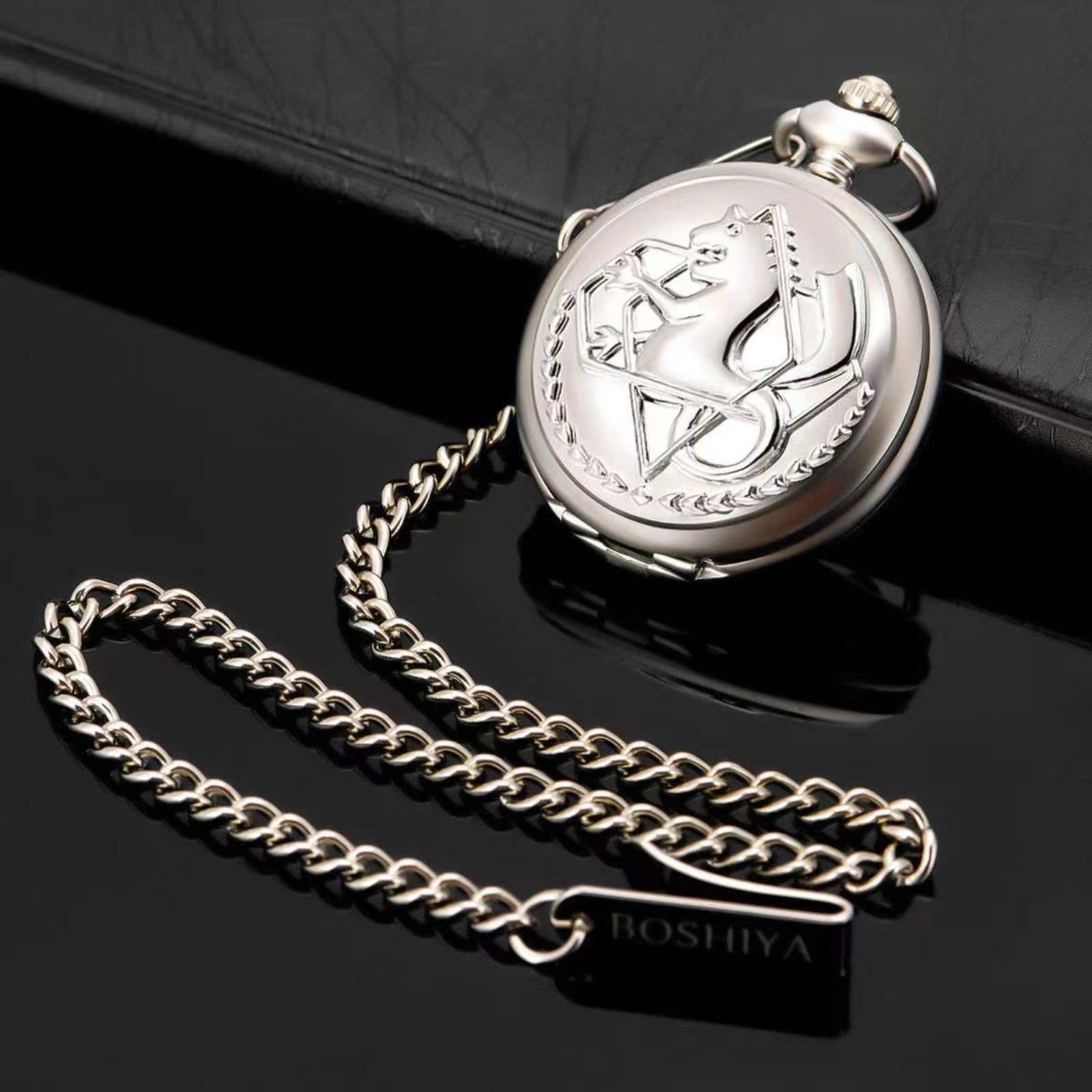 Relojes de Bolsillo, Reloj de Bolsillo Vintage, Reloj alquimia Acero(Silver Thick Chain)