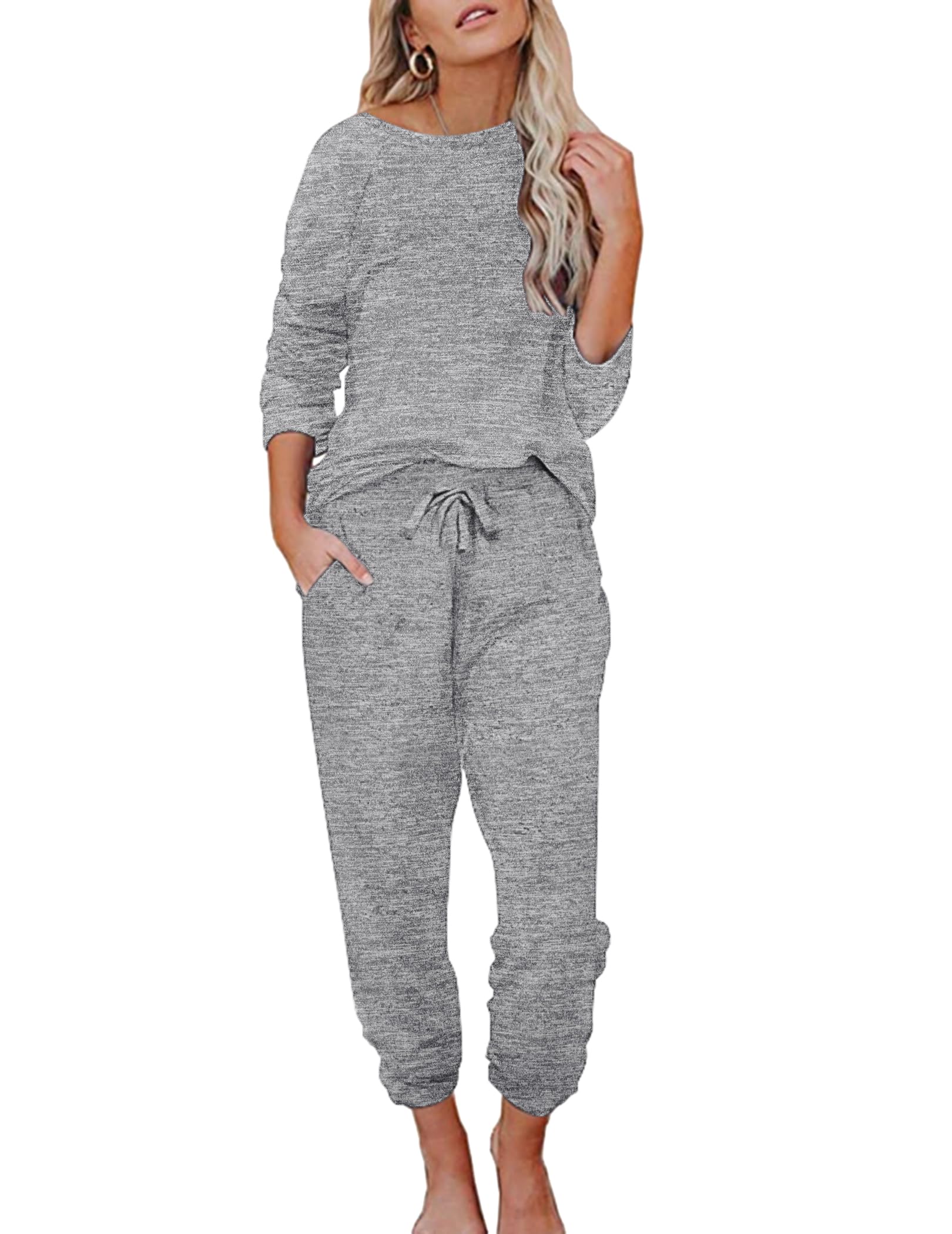 Ekouaer Pigiama Donna Leggero Pigiama Lungo da Donna Invernale Girocollo Indumenti da Notte Comodo e Traspirante S-XXL