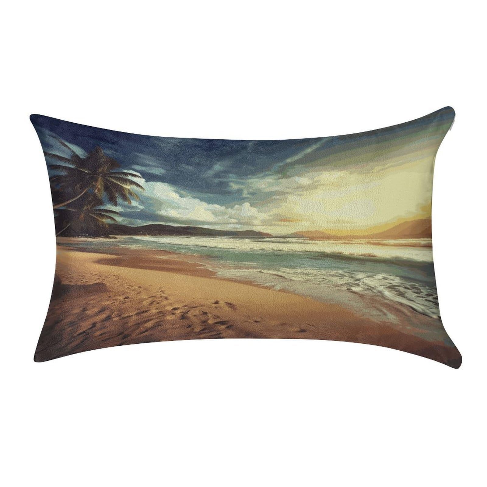 LDGSUPH Sunset on The Beach Velvet Throw Pillow Covers Cozy Pillow Shams Pillowcases Detachable Pillow Cases Soft Cushion Cover with Zipper for Sofa Car Bed Pillow Protectors 12 "×20 "
