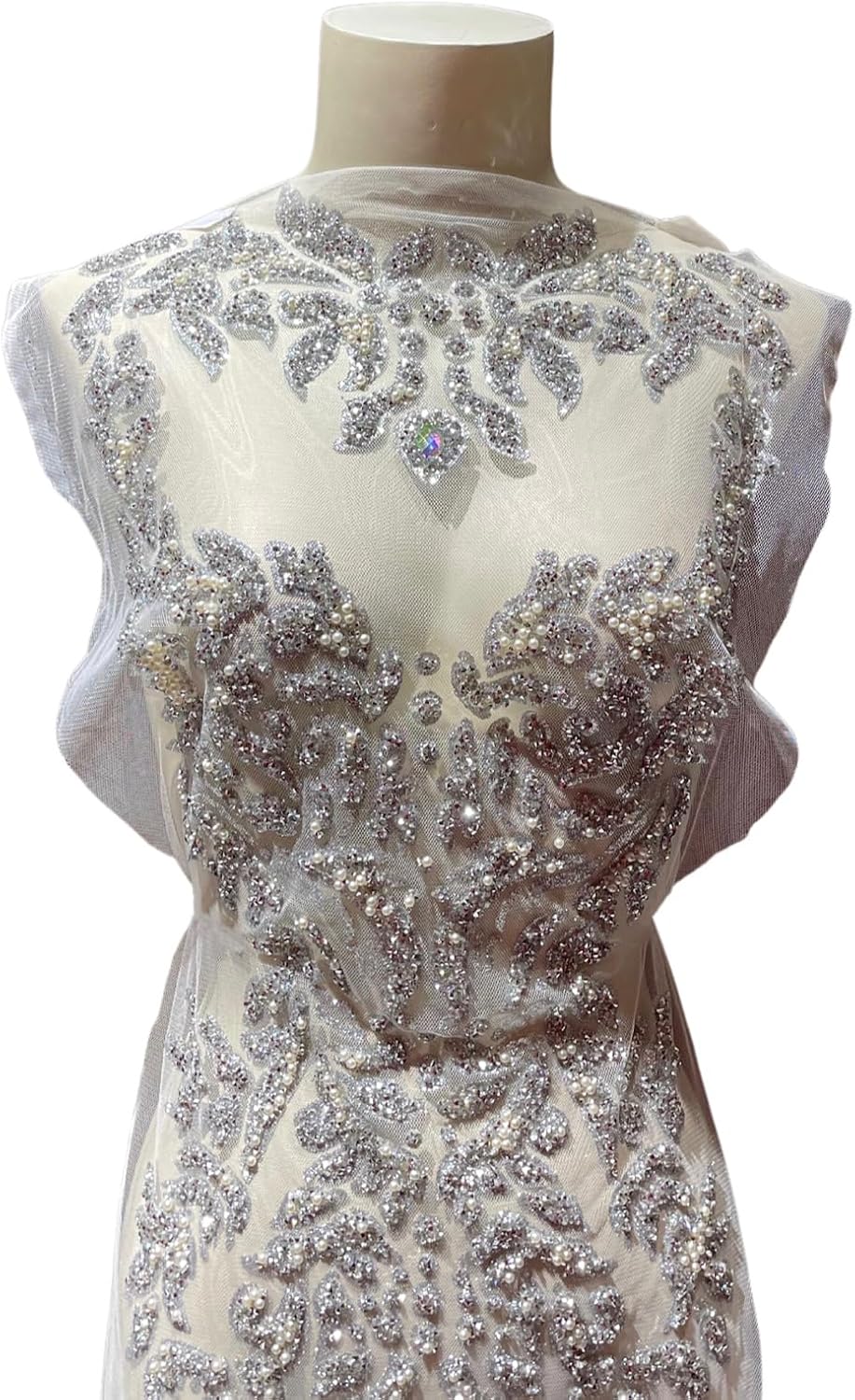Rhinestone Applique,Silver Appliques,Sequin Iron-on Patch appliqué for Dresses, Stage Costumes, Wedding Dresses with appliqué. (Silver)