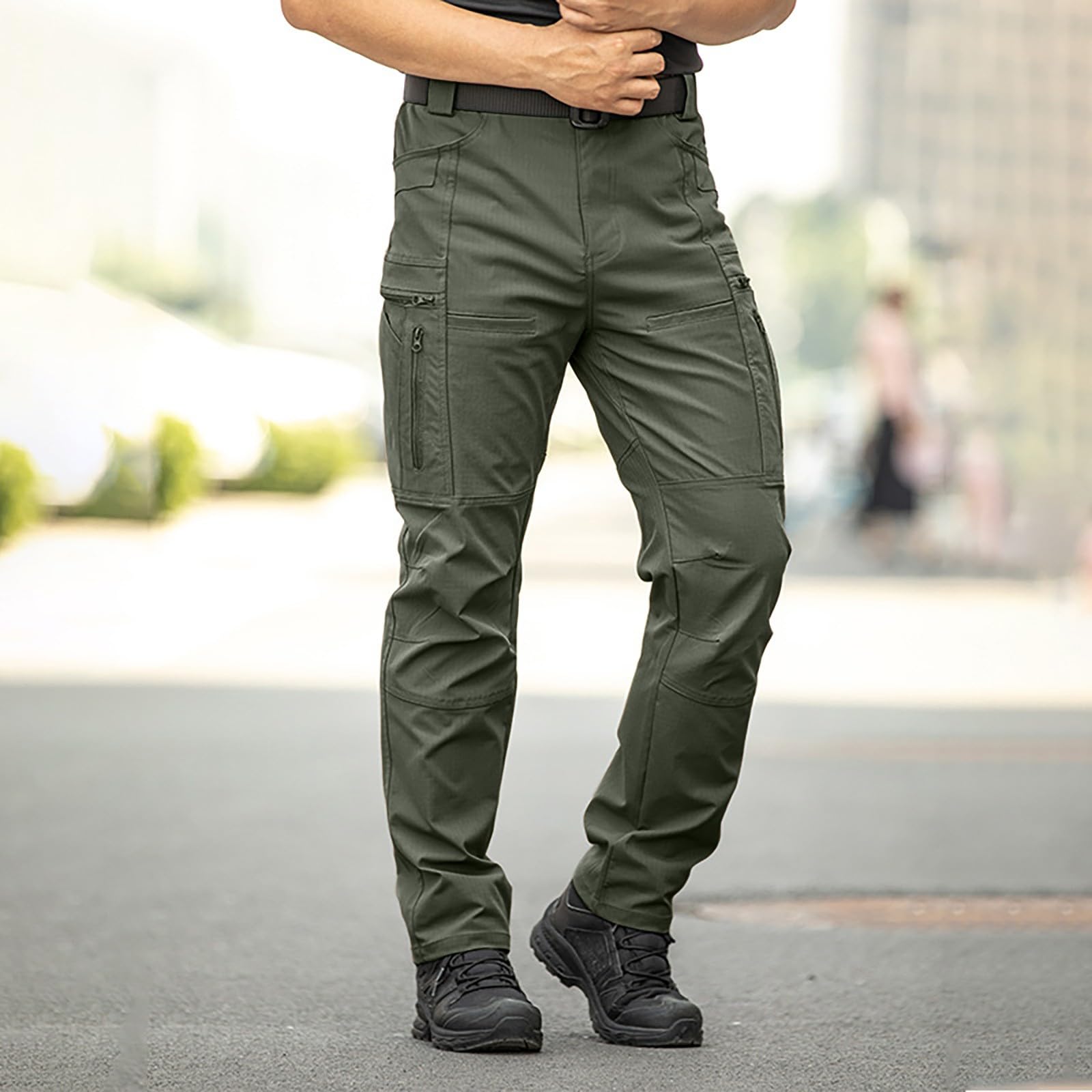 Pantaloni da lavoro da uomo, robusti, con tasche con chiusura lampo | Pantaloni da lavoro impermeabili, ad asciugatura rapida, per attività all'aperto, trekking, tempo libero, jogging, funzionali
