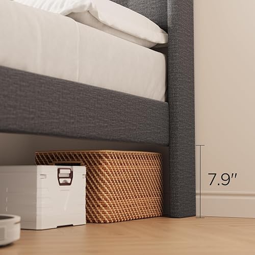 Miniatura 5 de Aiho Base de cama de tamaño matrimonial con cabecera copetuda con botones en la parte trasera, base de cama tapizada, soporte de listones de madera,