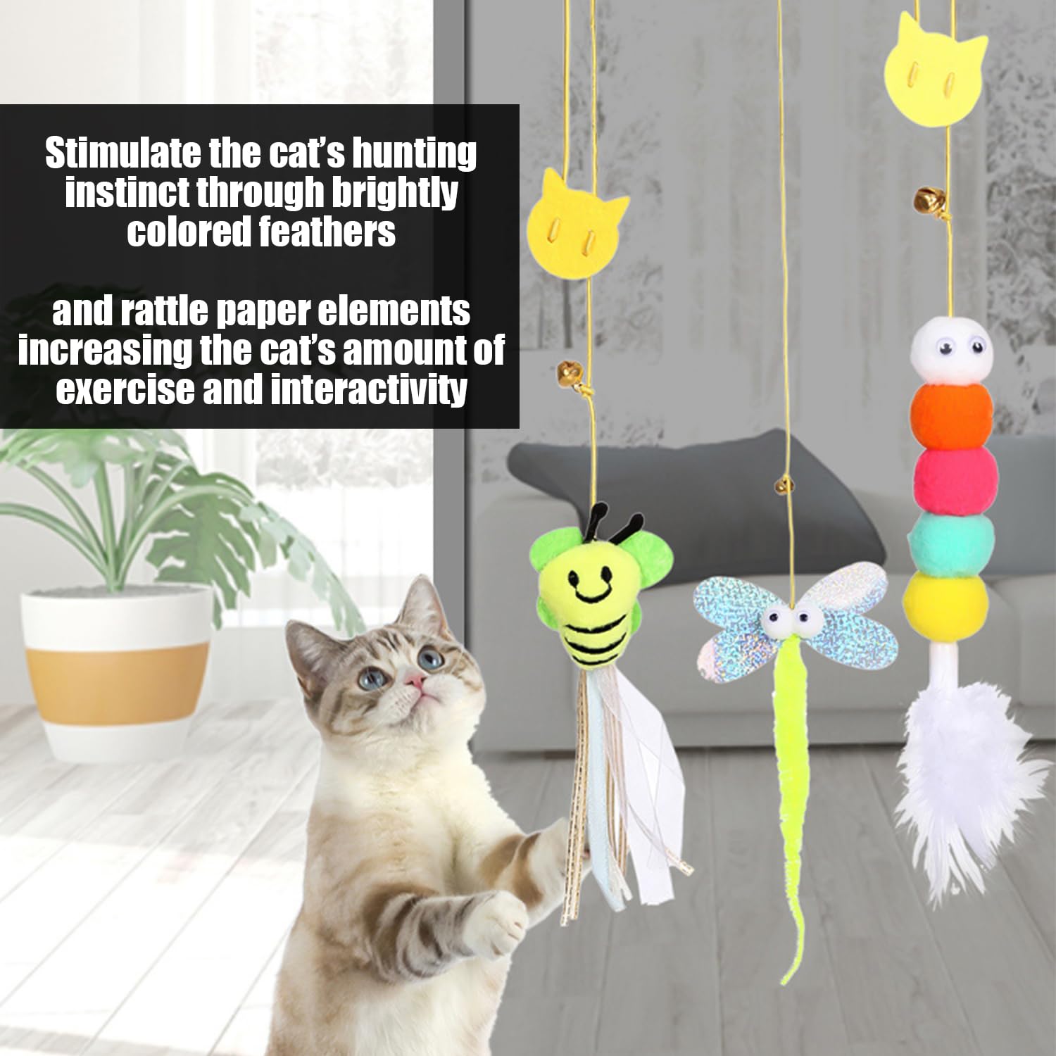 USHXVG 7 Piece Cat Toys, Door Hanging Retractable & Plush Spring Toys, Interactive for Indoor Cats, 26cm, 23cm, 24cm, 18cm - Image 4