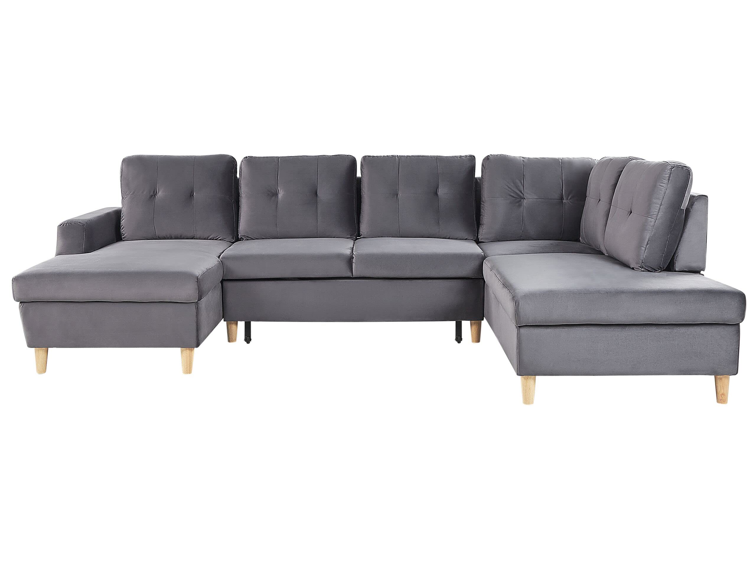 Beliani Corner Sofa Bed Upholstered Velvet Storage Ottoman U-Shaped Grey Lerum