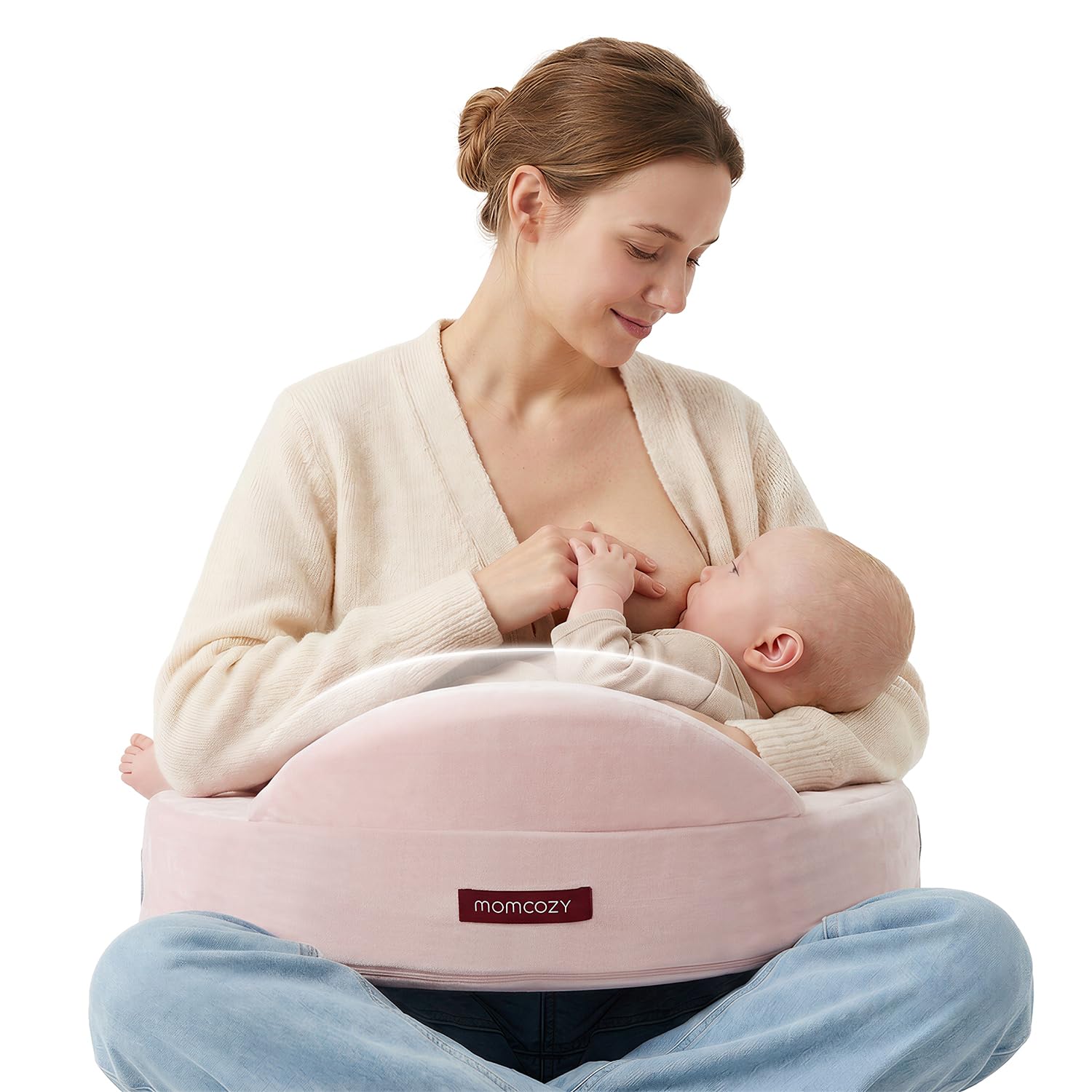 momcozy Memory Foam Nursing Pillow, High-Rebound Support, Velvet Pink