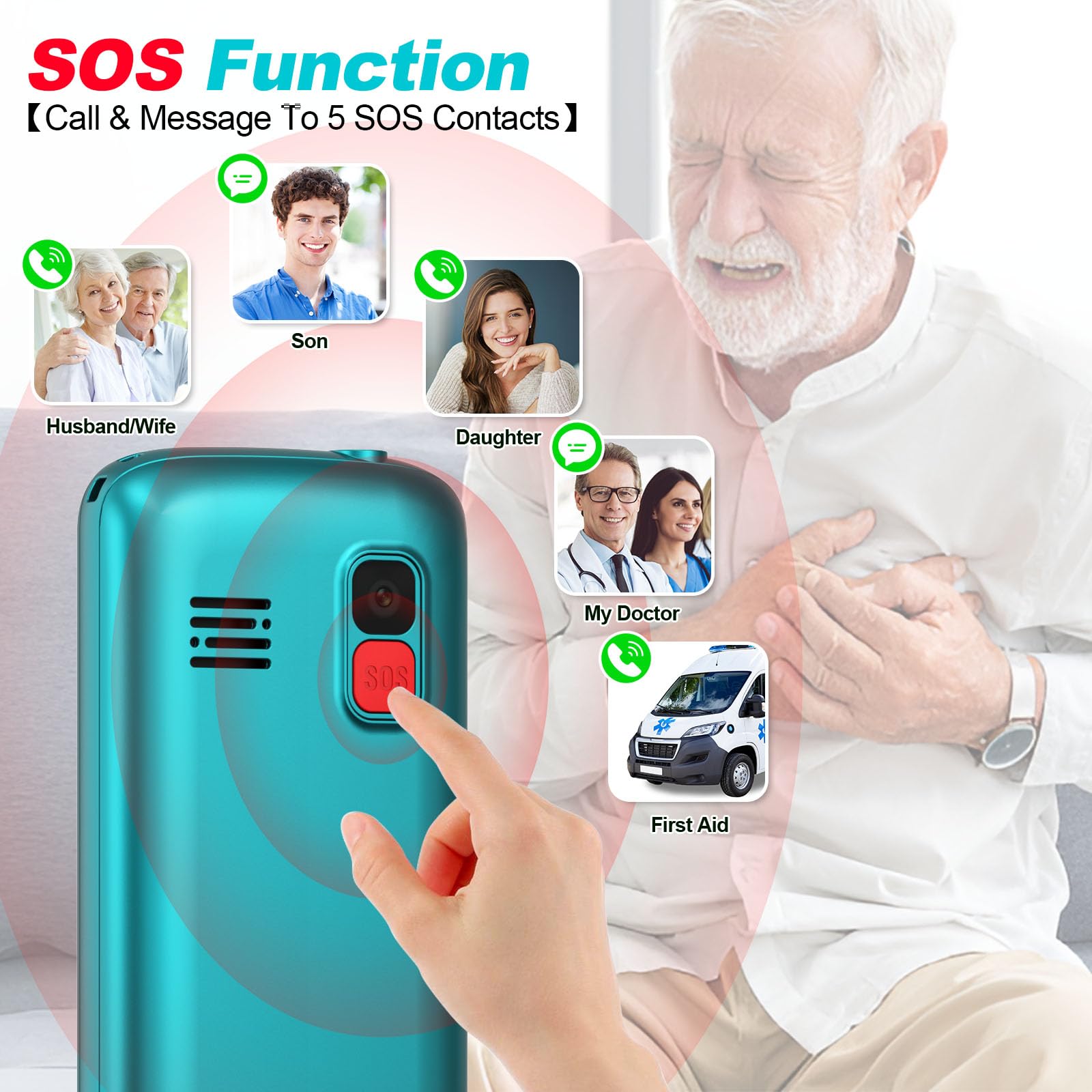 SeniorCom T24 Senioren Telefoon – 4G GSM Mobiele Telefoon met Grote Knoppen, SOS Noodknop, Extra Groot Scherm, 1800 mAh Accu, Versterkt Geluid, Camera, Zaklamp en Oplaadstation – Simlockvrij