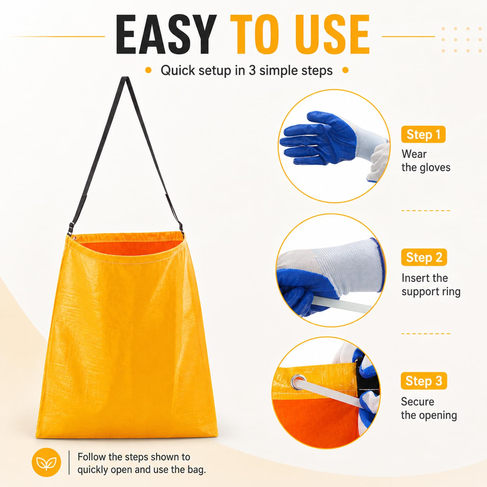 Faccito Lot de 2 sacs à litière avec bandoulière - Support de sac poubelle en vinyle - 1,2 m³ - Ne se plie pas - Portable - Pour terrasse, cour, jardin (jaune)