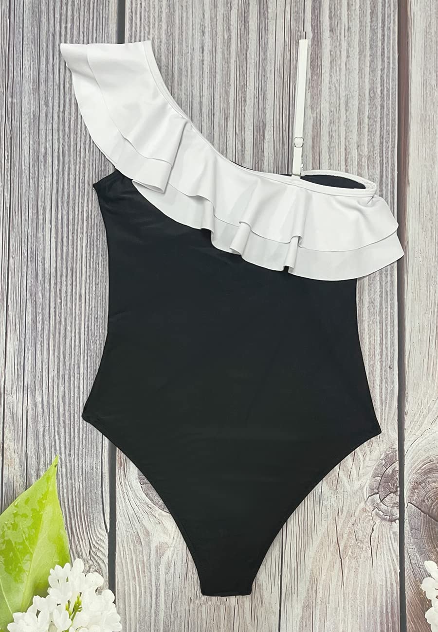 Traje de Baño Una Pieza para Mujer Bañador para Mujer Volante de un Hombro Conjunto de Bikini Push Up Acolchado Traje de Baño