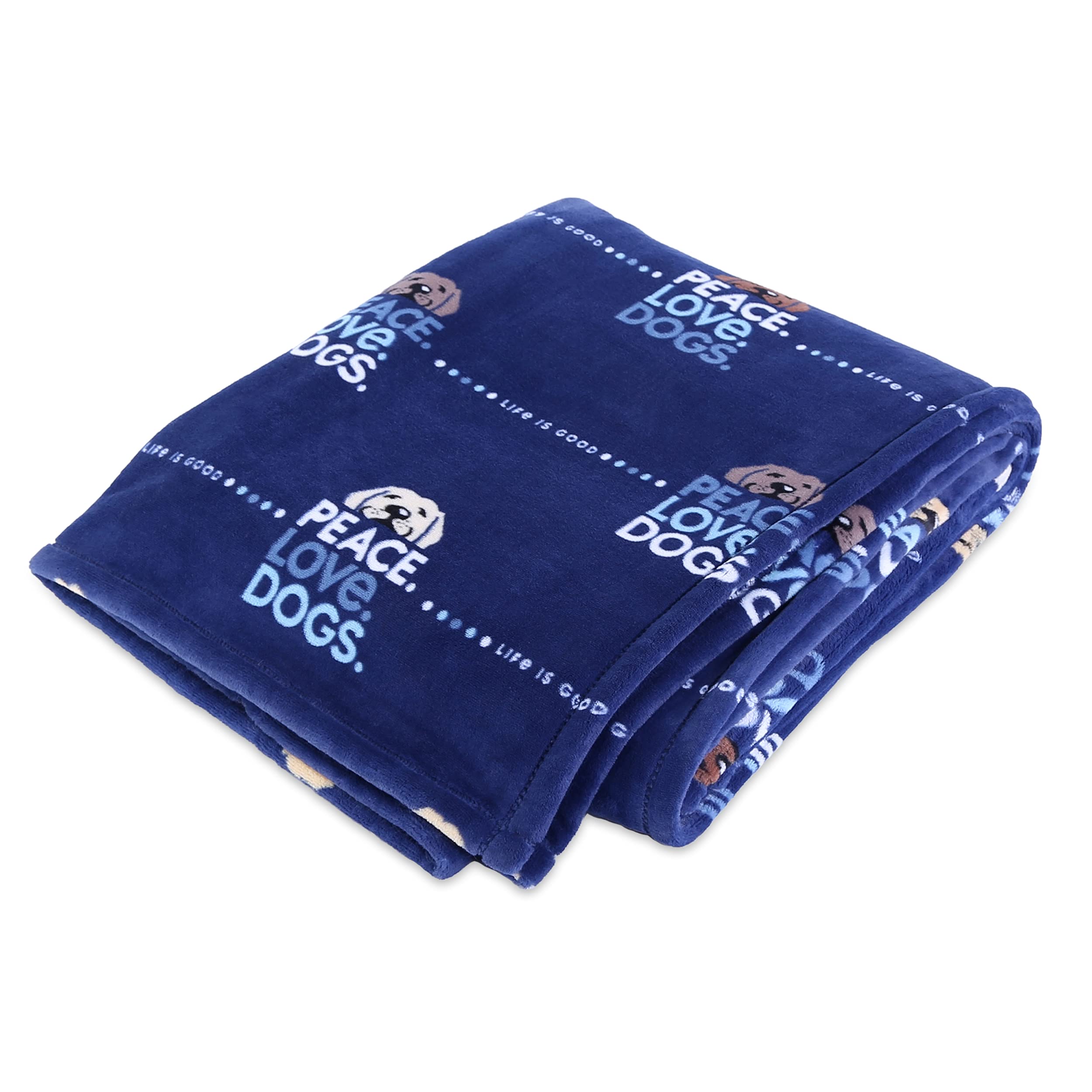 Berkshire Life is Good Peace Love Dogs Throw Blanket, Darkest Blue