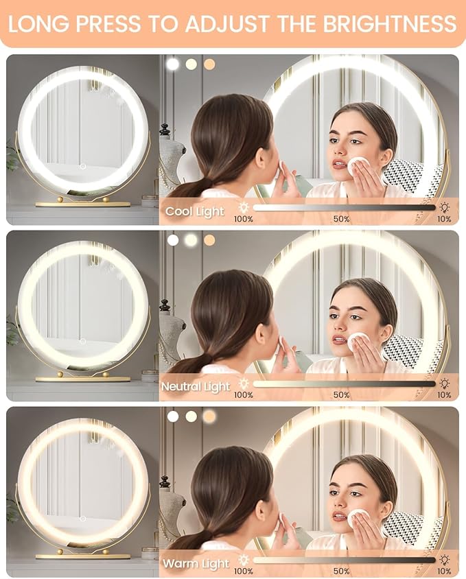 Espejo de maquillaje con luz LED 360° dorado 48 cm miniatura 3