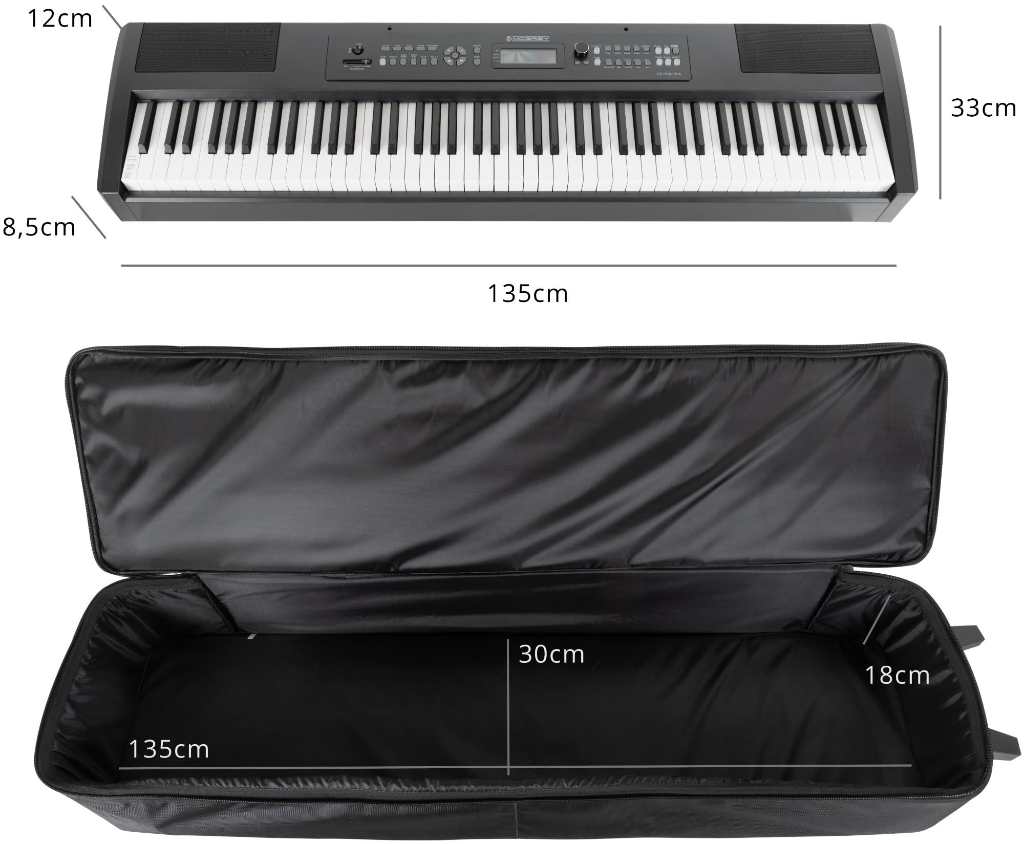McGrey KBT-3222-88 Keyboardtrolley, Poignée auto-agrippante, Poids: 3 kg | Valise roulante légère pour pianos 88 touches, Matériau résistant à l'eau, protège contre l'humidité & la poussière