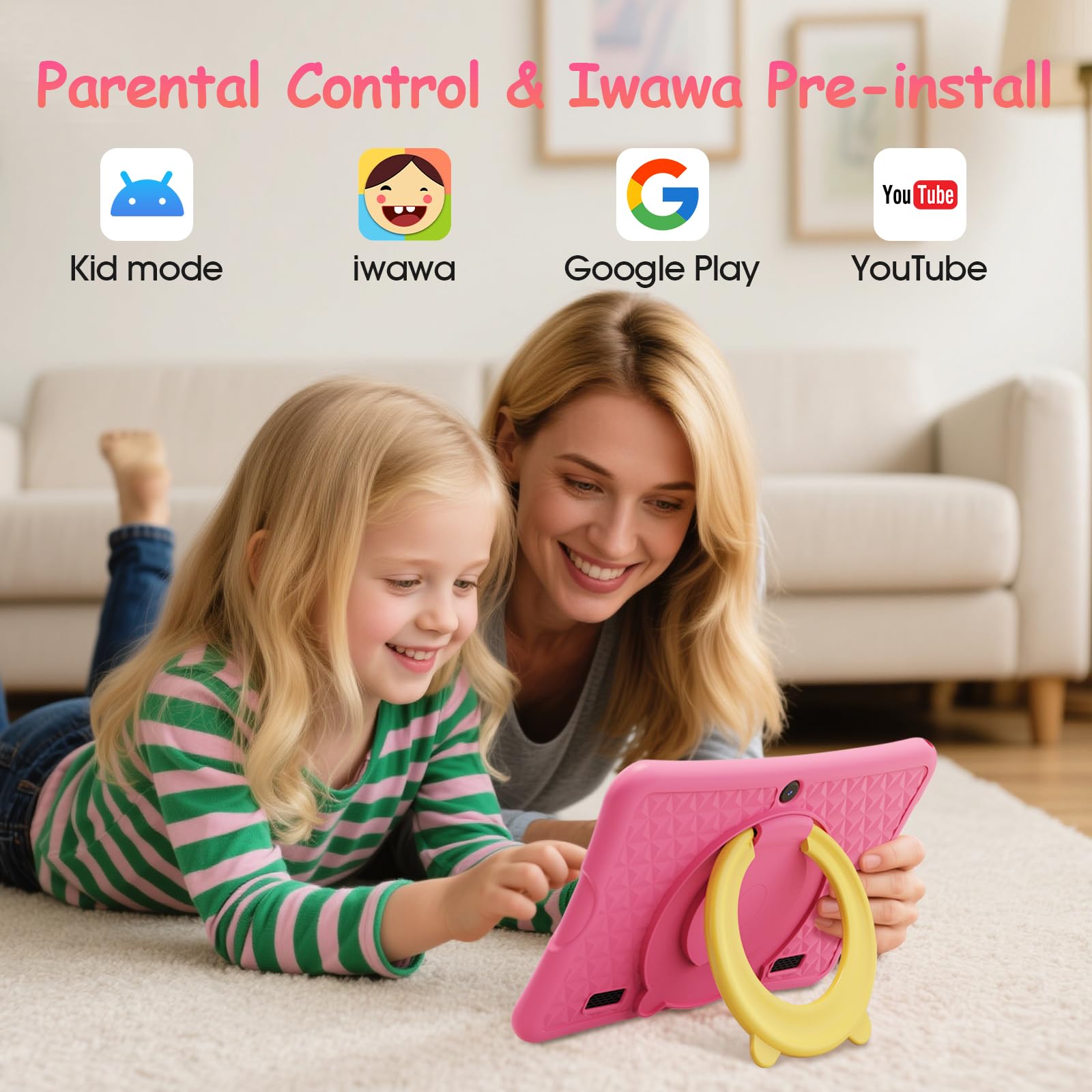 DigiLand 10,1 Pouces Tablette Enfants Android 15 6+ 64Go Écran IPS 1280x800 Double Caméra 6000 mAh Contrôle Parental iWawa Rose