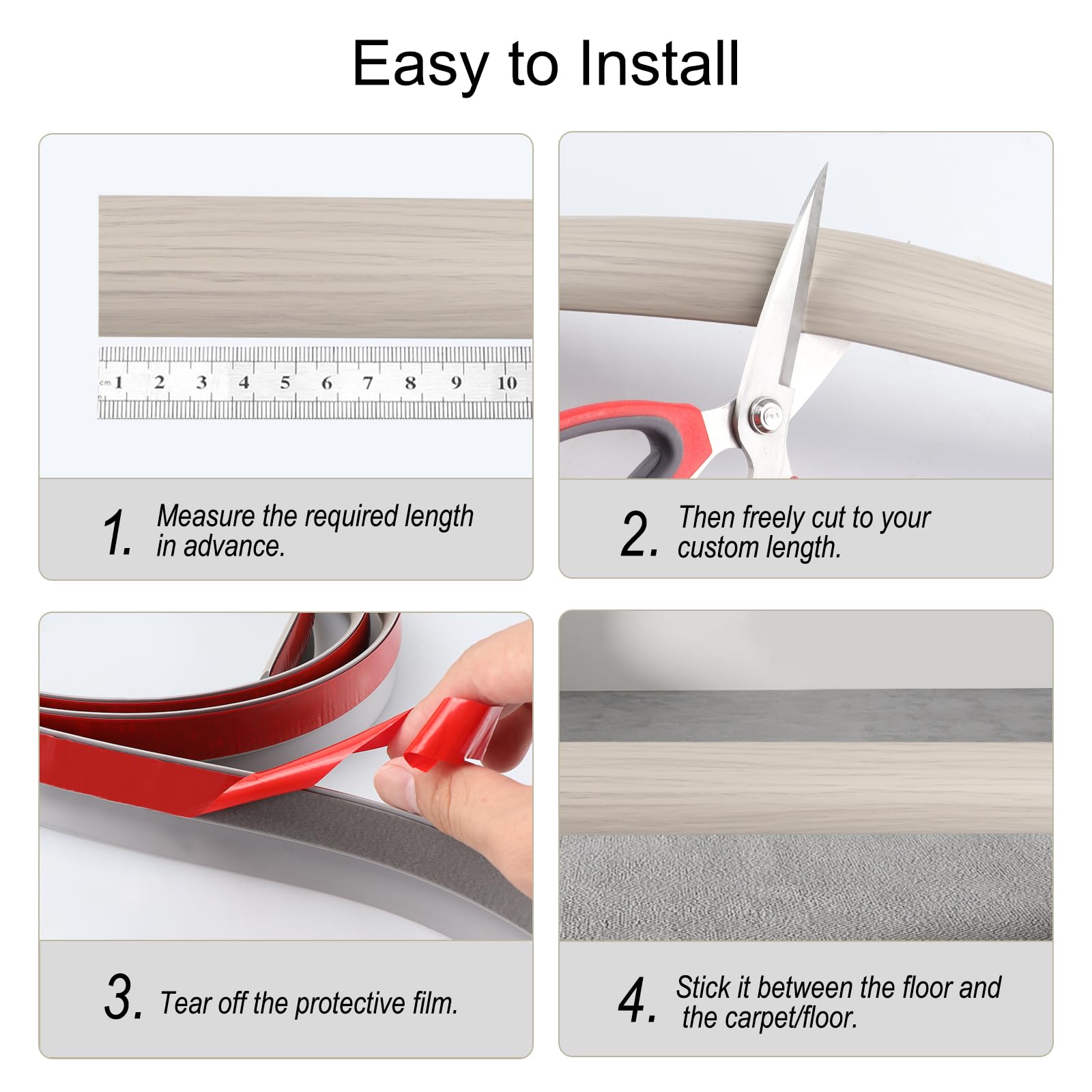 2M Autoadesiva Striscia di Transizione del Pavimento, Profilo di Transizione Pavimento in PVC, Strisce di Rivestimento per Porte per Tappeti per Transizione Inferiore a 5 mm (Grigio)