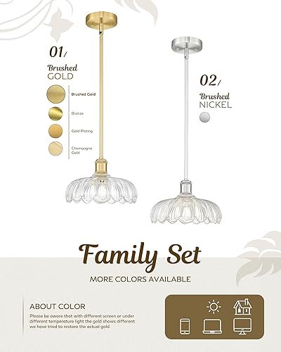 Miniatura 9 de FEMILA Paquete de 2 lámparas vintage, luces colgantes de cristal con flores, isla de cocina, candelabro antiguo dorado cepillado, lámpara colgante