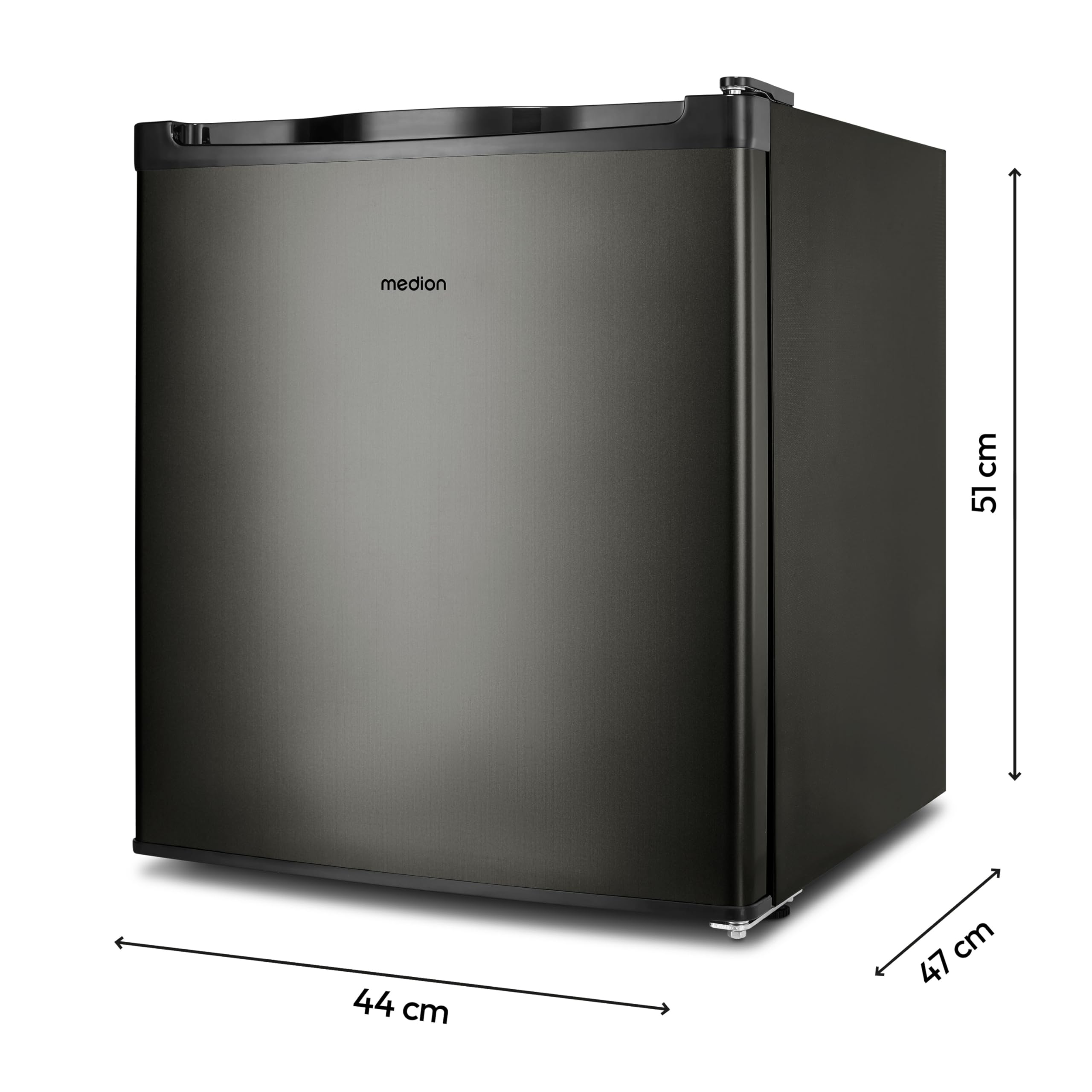 MEDION Minicongelador (33 litros de capacidad, 51 cm de altura, patas regulables en altura, tirador encastrado, ajuste manual de la temperatura, 4 estrellas, MD37675) gris