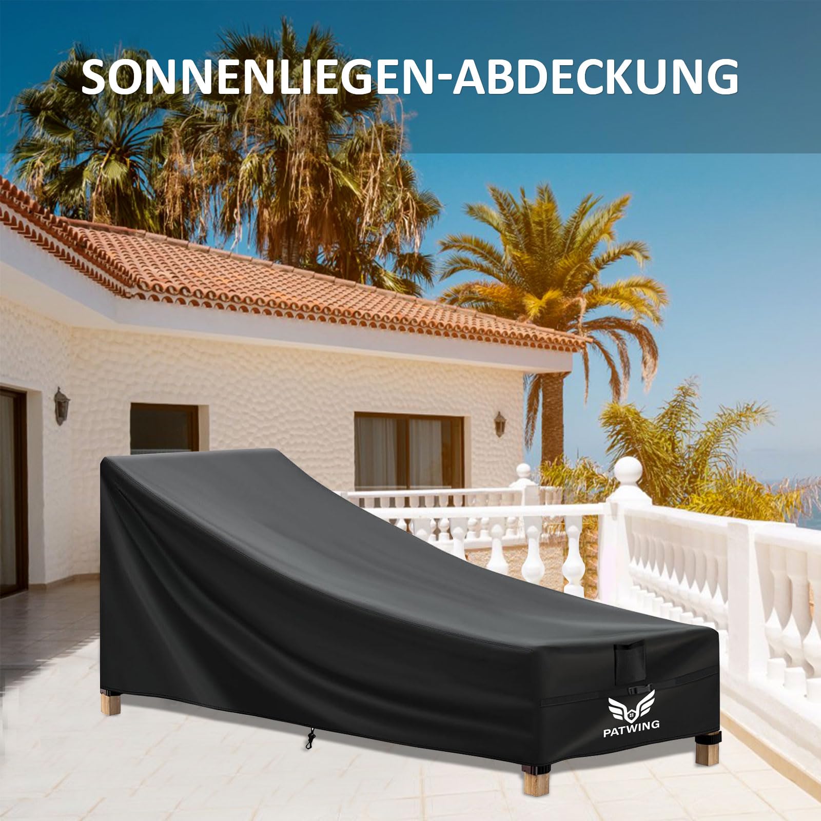 Housse de Chaise Longue de Jardin, Tissu Oxford 600D Housse pour Chaise Longue, Imperméable, Coupe-Vent, Résistant Aux UV de Jardin pour Chaise Longue (Noir, 200*70*40/75cm)