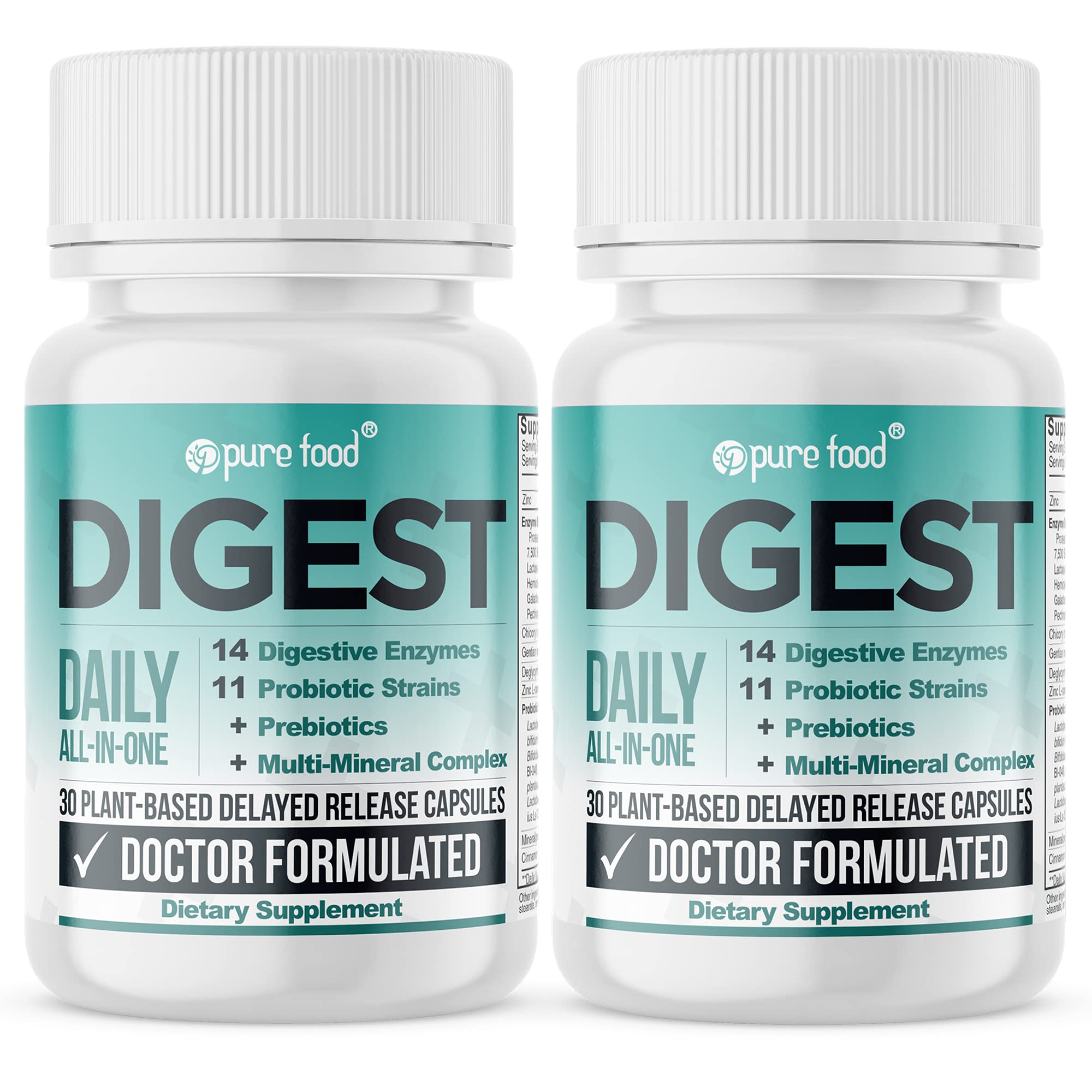 Buy Pure Food Digest Probiotics + Digestive Enzymes + Prebiotics Gut Health and Immunity