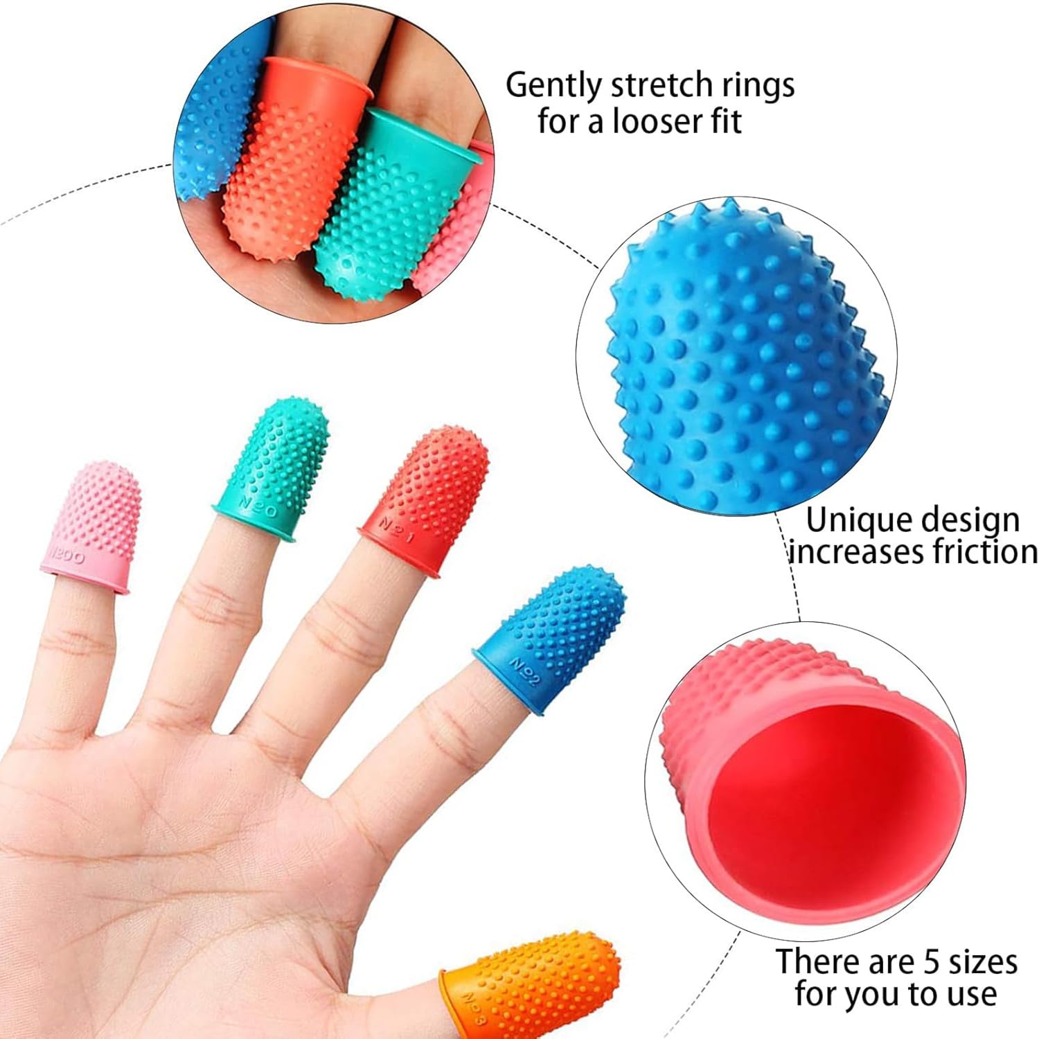 Mtxorvix Lot de 10 dés à coudre en caoutchouc réutilisables - 5 tailles de couleurs - Pour la découpe de papiers, la couture, le tri, le comptage de l'argent, les travaux manuels