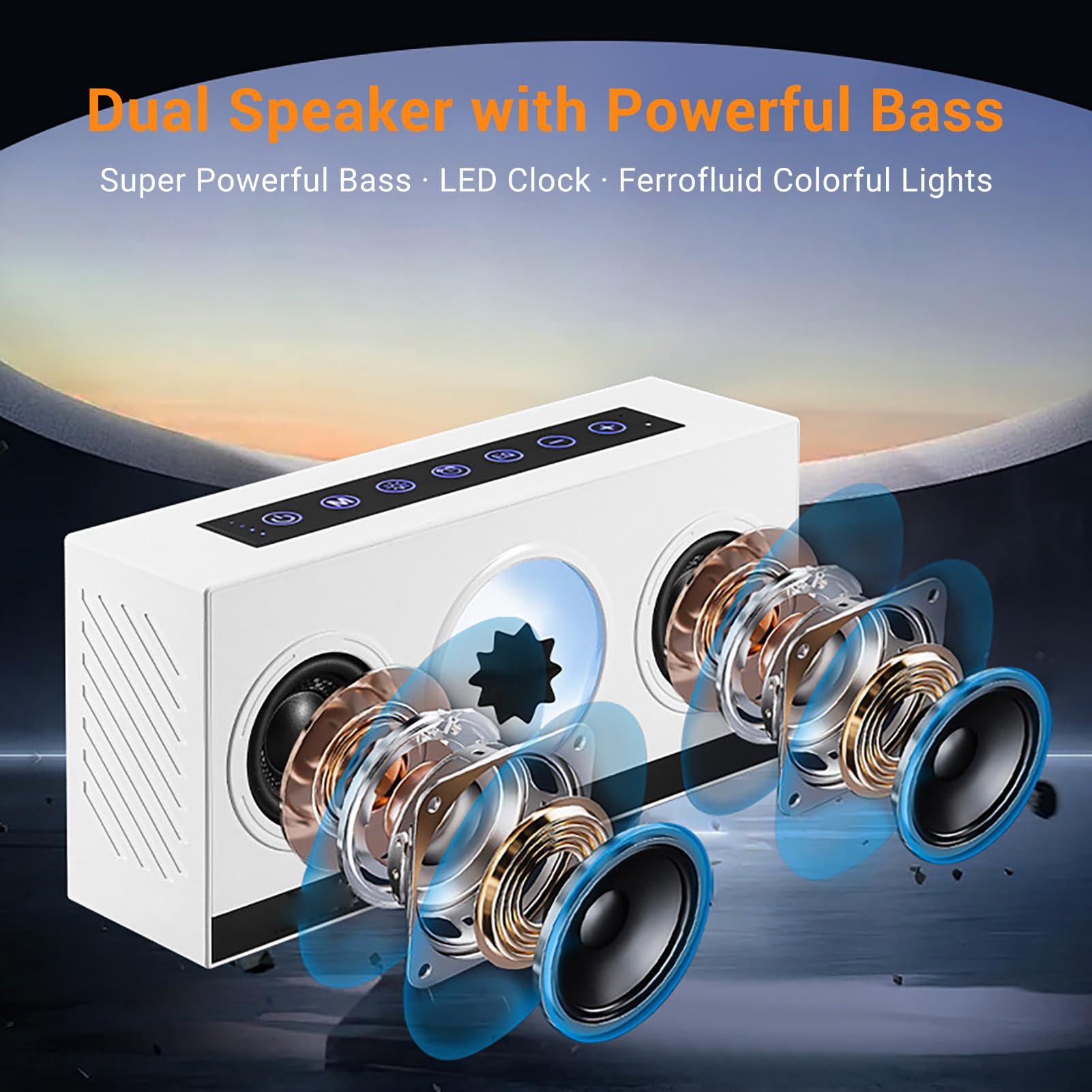 Fabater Altavoz con Fluido Magnético, Graves Profundos, Reloj Despertador Inteligente, Conexión Inalámbrica para Entretenimiento en el Hogar, Material Plástico (White)