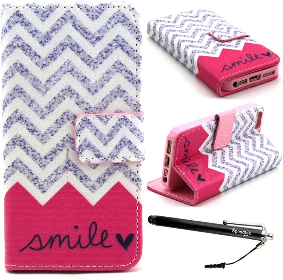 iPhone 5S Case, iPhone 5 Case, Speedtek Smile Pattern Premium PU Leather Wallet Flip Protective Skin Case with Magnetic Closure for Apple iPhone 5 5S (Built-in Credit Card/ID Card Slot)