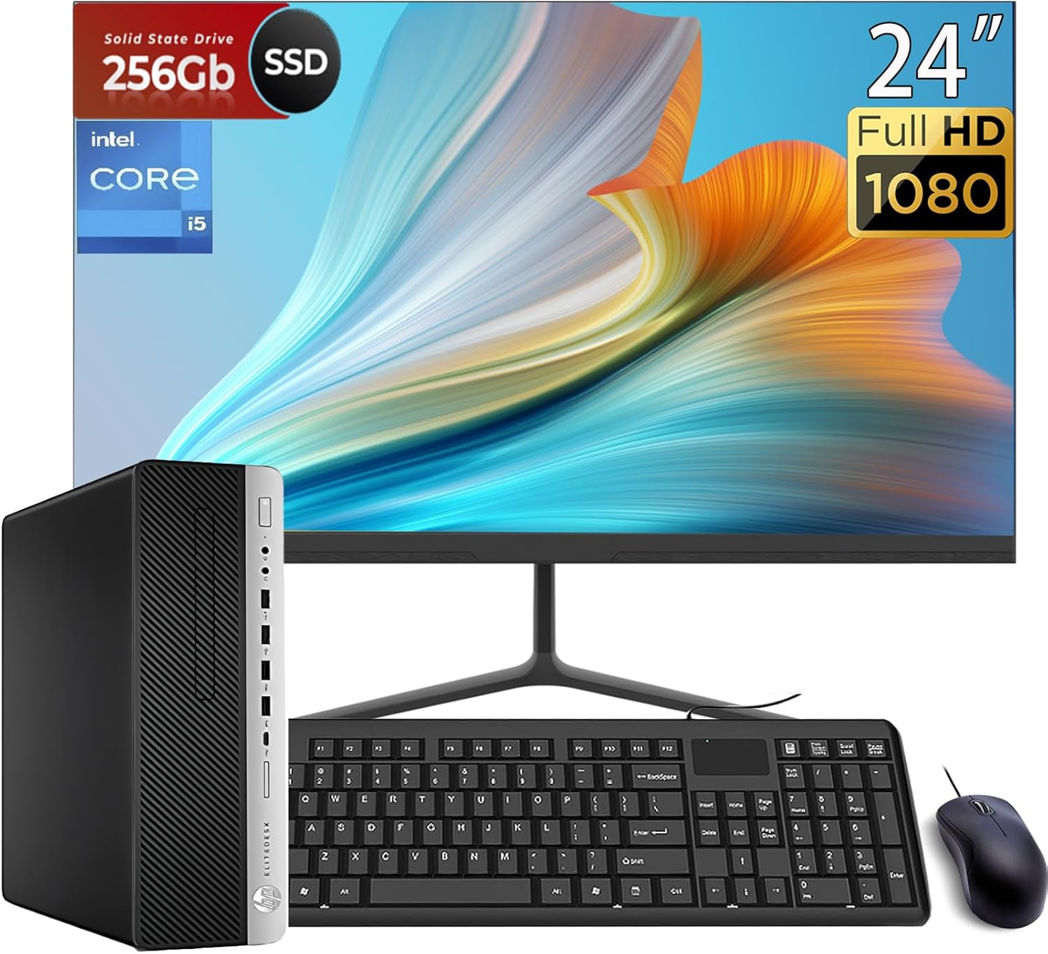 HP Elitedesk 800 G3 SFF PC Desktop Computer with 24" FHD Monitor, Core i5-6500 3.2GHz Up to 3.6GHz, 8GB RAM, 256GB SSD, Keyboard, Mouse, DP Cable, Win 10 Pro (Renewed)