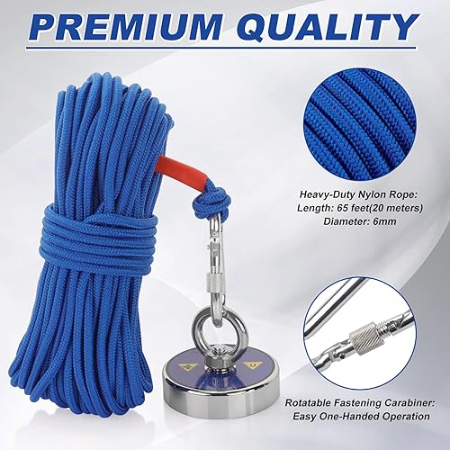 Miniatura 4 de Kit de pesca con imán, imanes de pesca de 600 libras con cuerda de nailon de 65 pies, imán de neodimio de una sola cara para recuperar en Rive