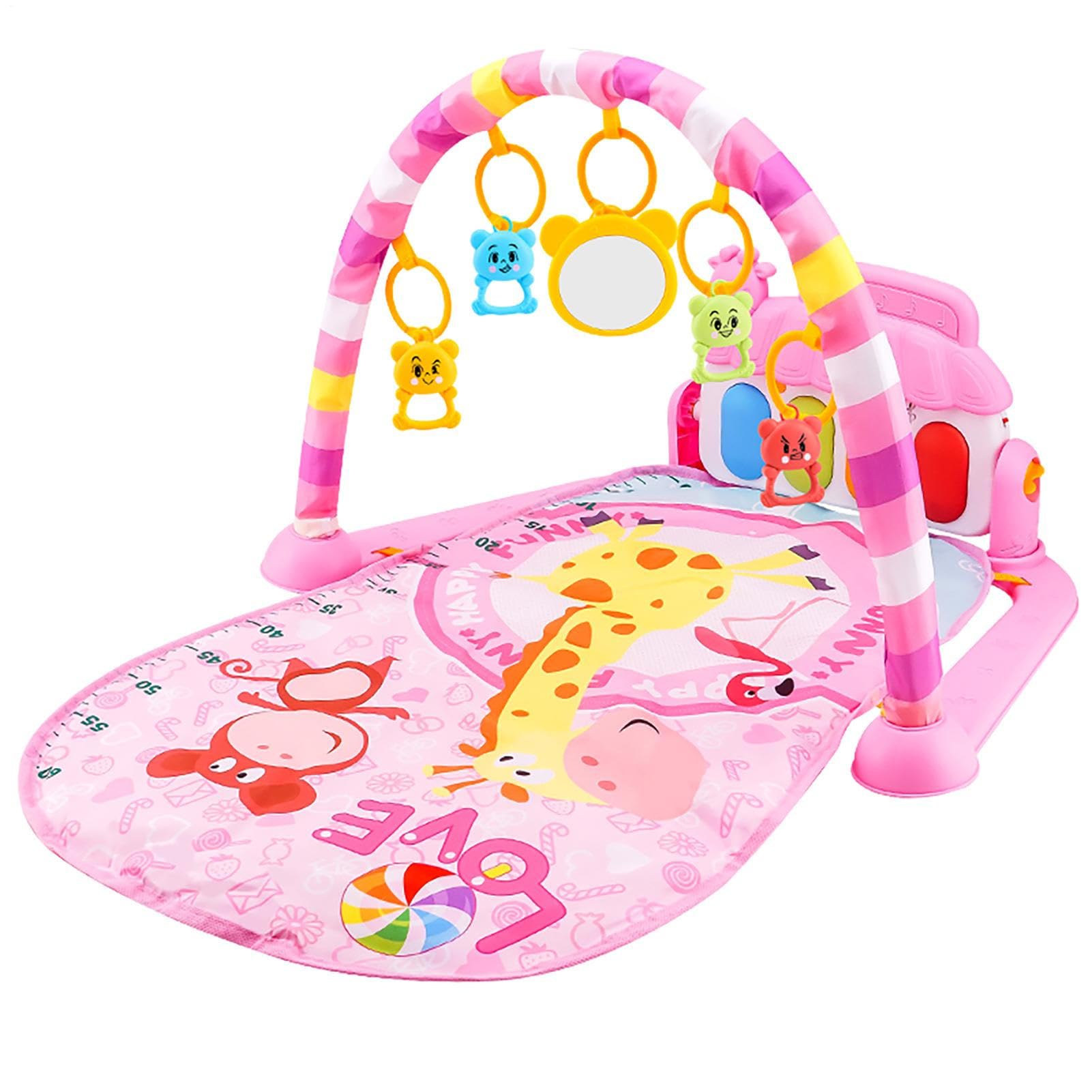 Baby Play Gym - Baby Piano Mat with Music and Lights, BabyPlay Mats for Floor with 5 Detachable Activity Toys, Early Development Activity Play Matt, Soft Toy, Fun Animals, for Babies 3-6-12 Months