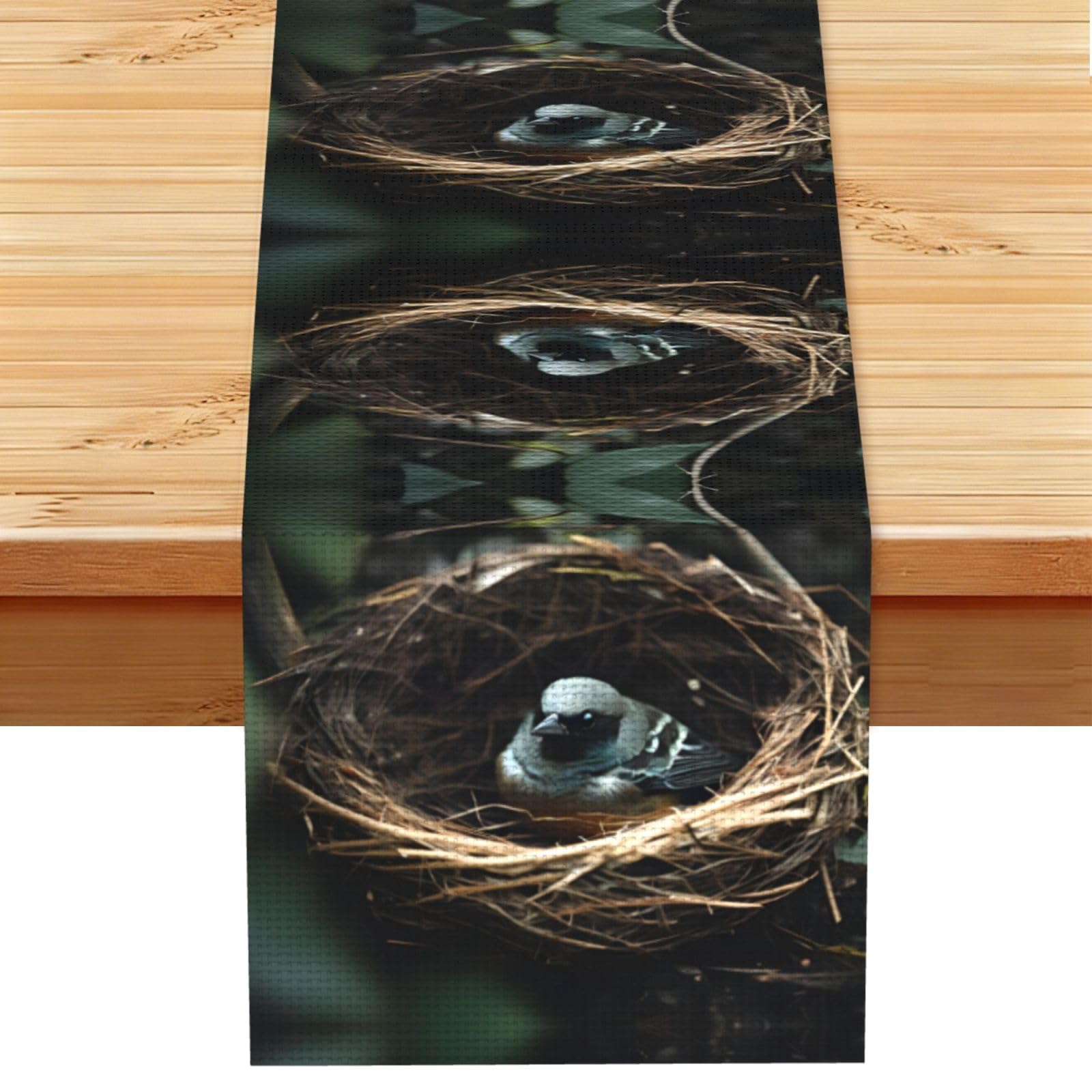 Little bird nest Linen Look Table Runner 13x72-Wrinkle Resistant Farmhouse Style for Dining Table Decor