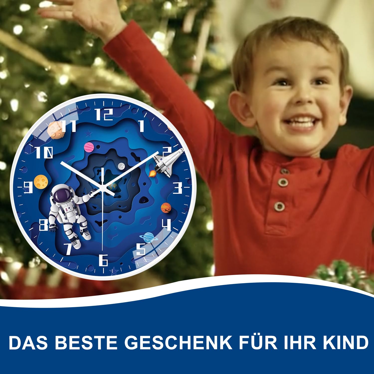 hleo orologio da parete per bambini di alta qualità (astronauta) - orologio da parete silenzioso per bambini - senza ticchettii, quadrante con Ø 30 cm, bella decorazione per la cameretta dei bambini