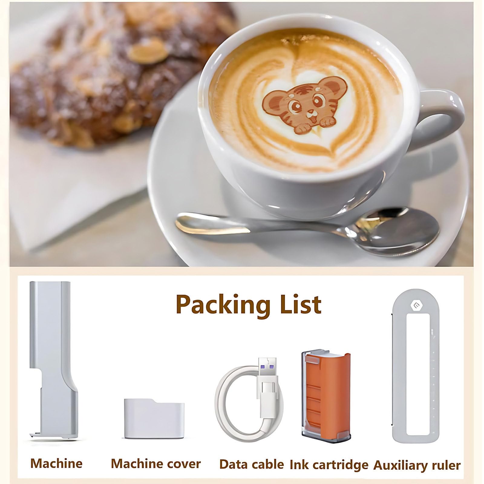 Impresora portátil de mano con leche – Mini bolígrafo de impresión de alimentos para arte de café, diseño de barista DIY para macarrones, galletas y más