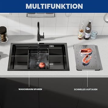 CECIPA Kitchen Sink Black 70 x 44 cm Anthracite Kitchen Sink Stainless