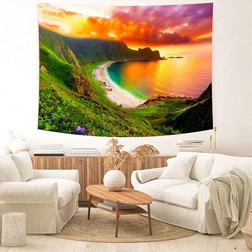 Miniatura 5 de Delur Tapiz de playa, atardecer, bosque, paisaje, naturaleza, tapiz para colgar en la pared, tapiz escénico de árbol de montaña, tapiz psicodélico