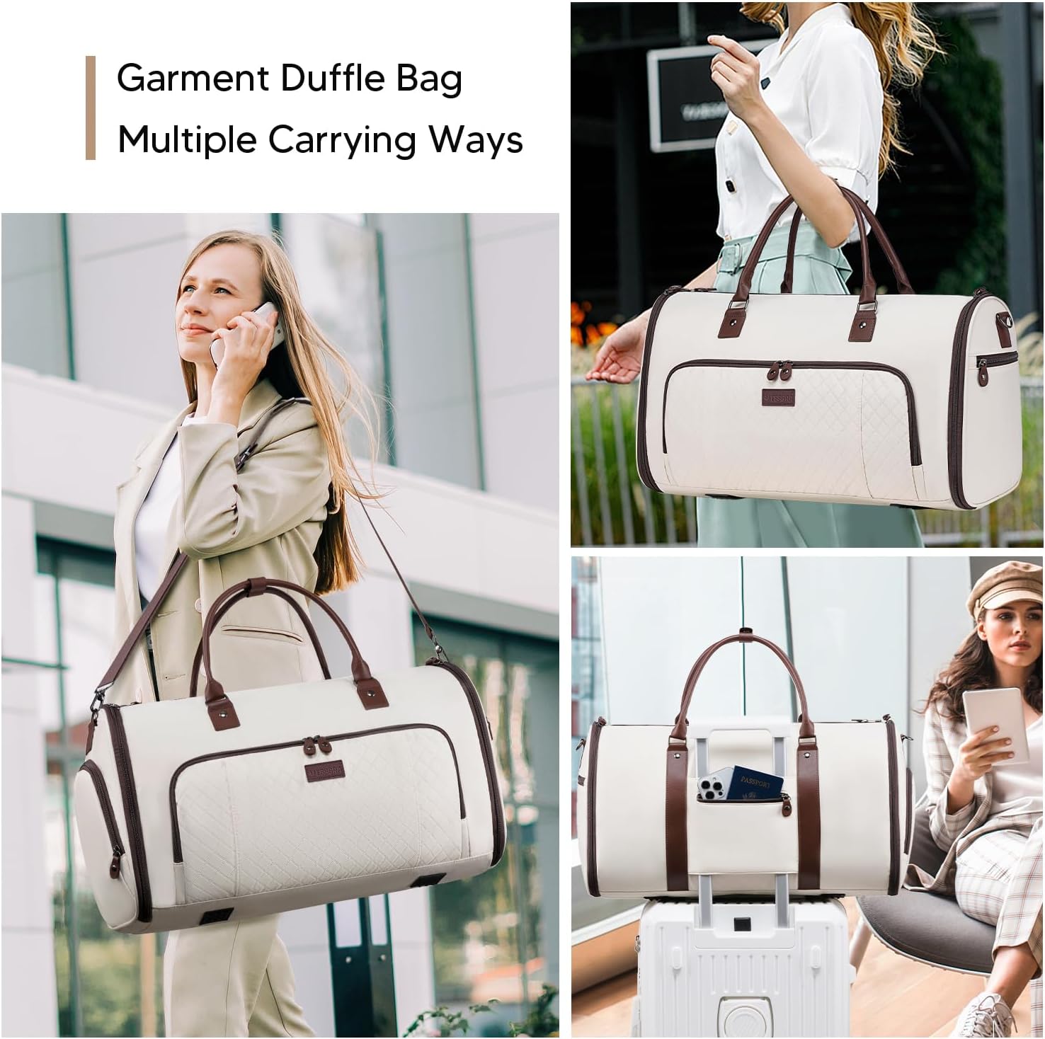 Convertible Garment Bags for Travel, Carry On Garment Duffle Bags for Women, Garment Bag with Shoes Compartment, 2 in 1 Travel Suit Bag with Detachable Shoulder Strap (Beige-New) - Image 5