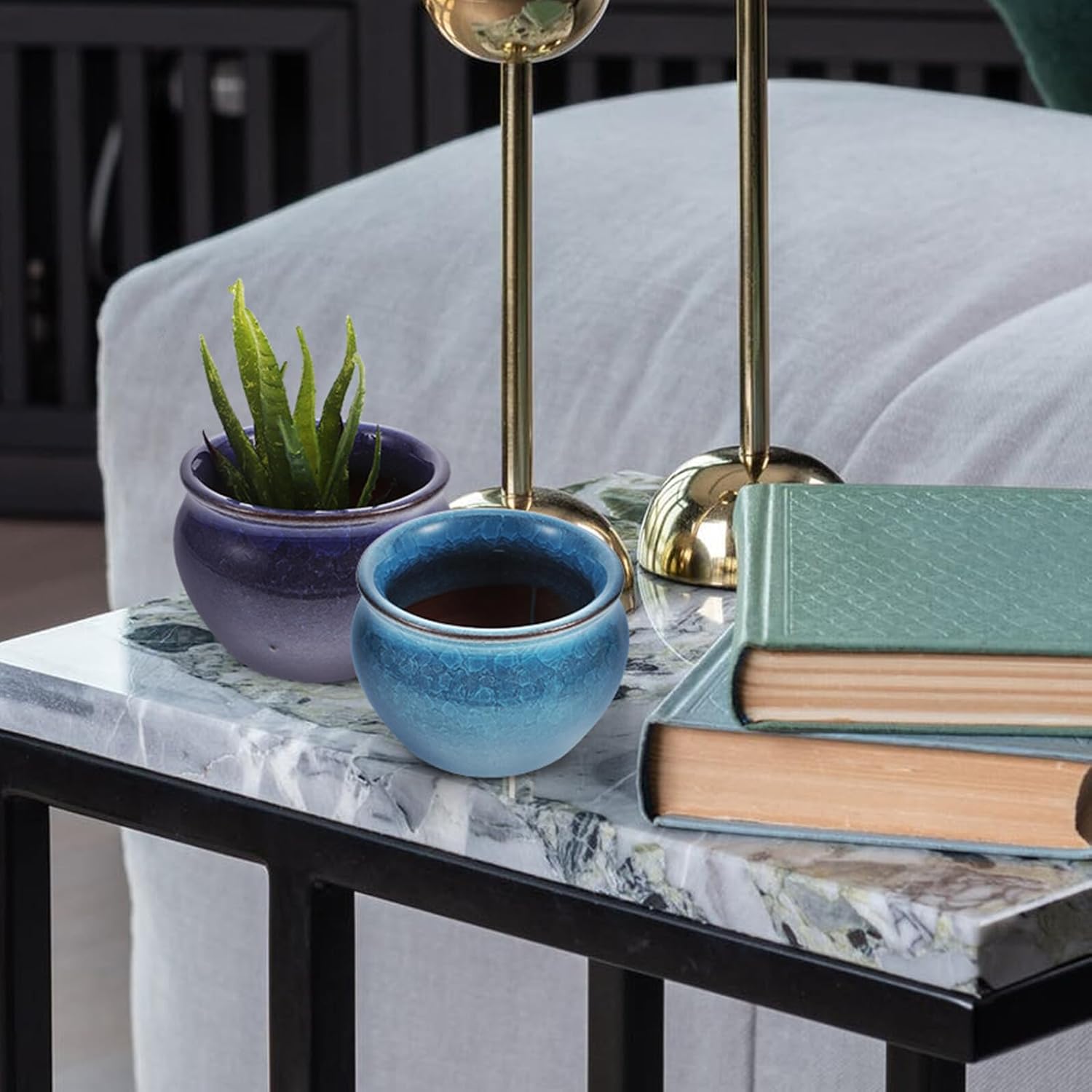 Homoyoyo 6pcs Ceramic Flower Pots Set for Succulents and Green Plants, Colorful Crackle Glaze Desktop Planters with 7.3cm Diameter and 5.7cm Height, Decorative Garden Pots for Indoor