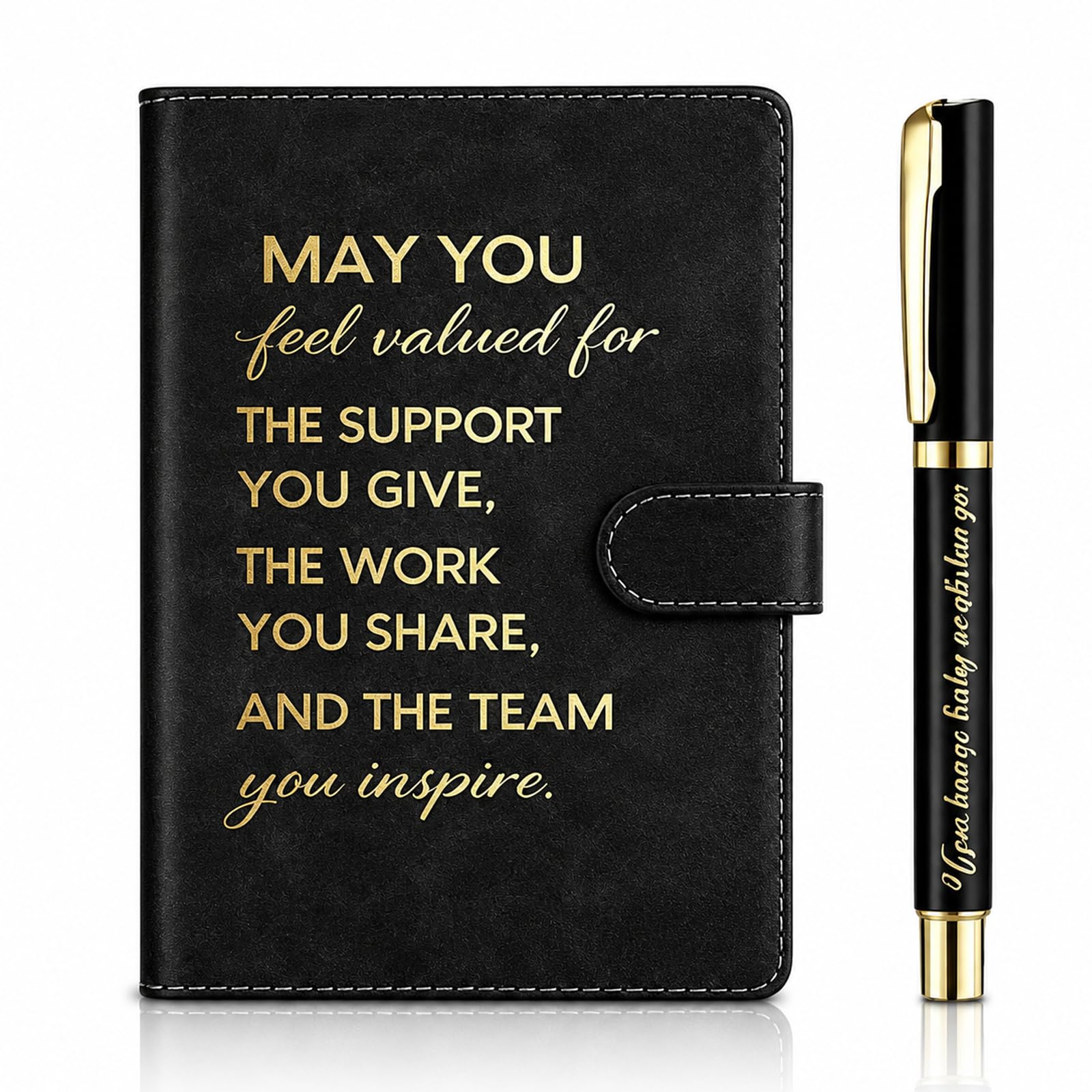 SJAUBKJOG Inspirational Black Leather Notebook And Pen Set, Unique Thank You Gifts for Women And Men, Practical Employee Appreciation Gifts For Office Team,Thank You Gifts For Coworker