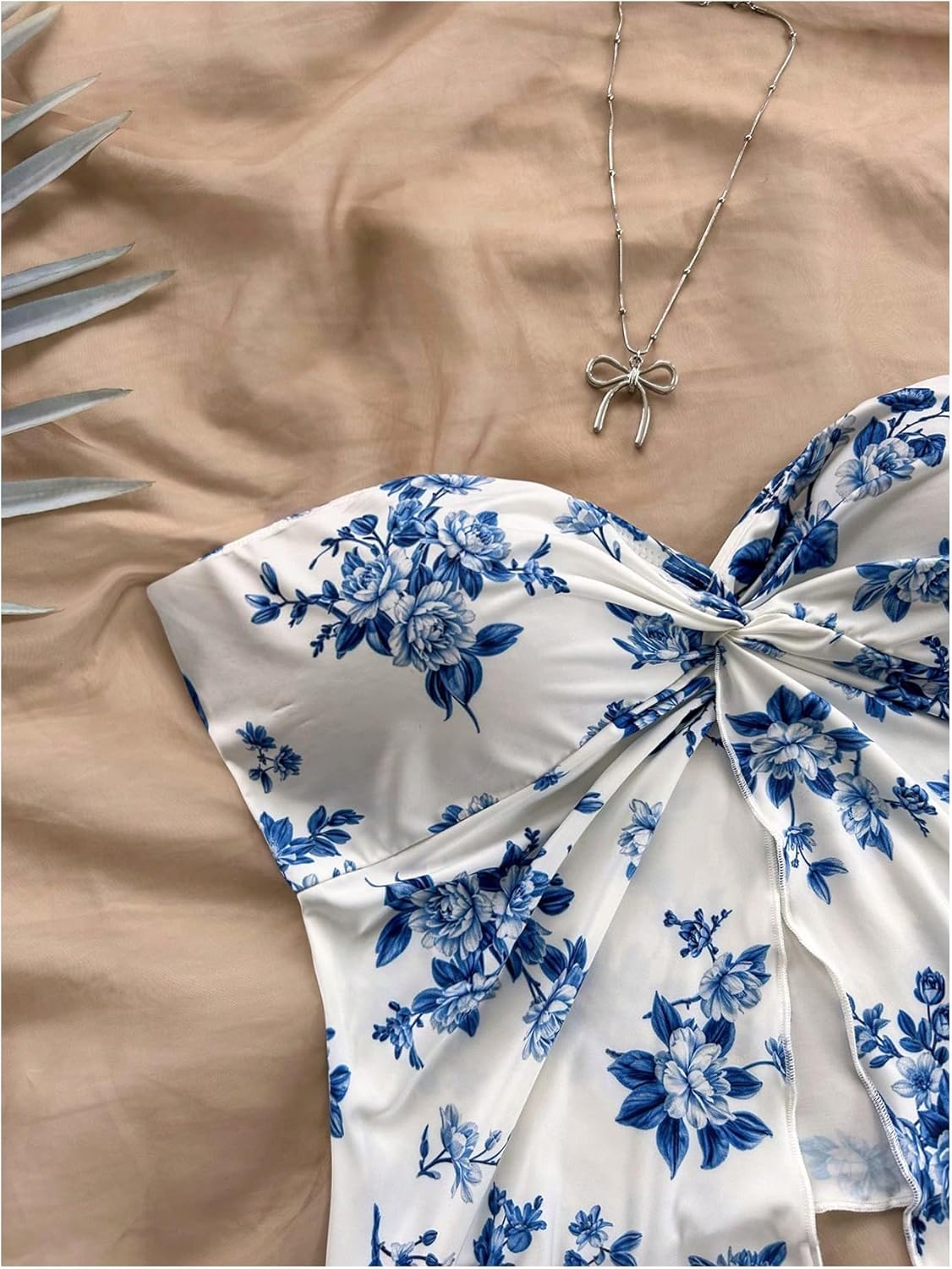 SOLY HUX Women's Floral Print Twist Split Tube Crop Top Strapless Sleeveless Asymmetrical Hem Vacation Tops - Image 4