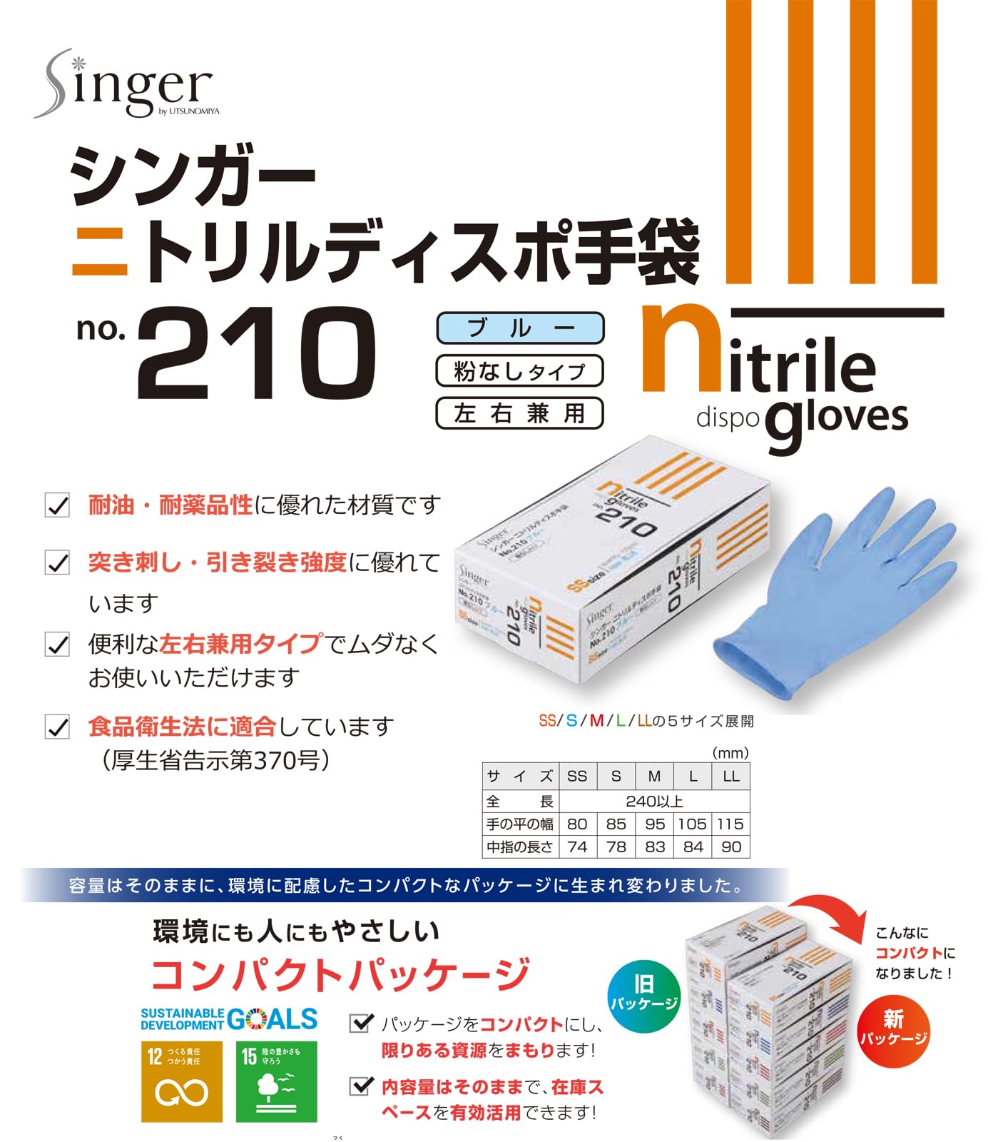 Amazon.co.jp: 宇都宮製作 ニトリルディスポ手袋 青 No.210 パウダー