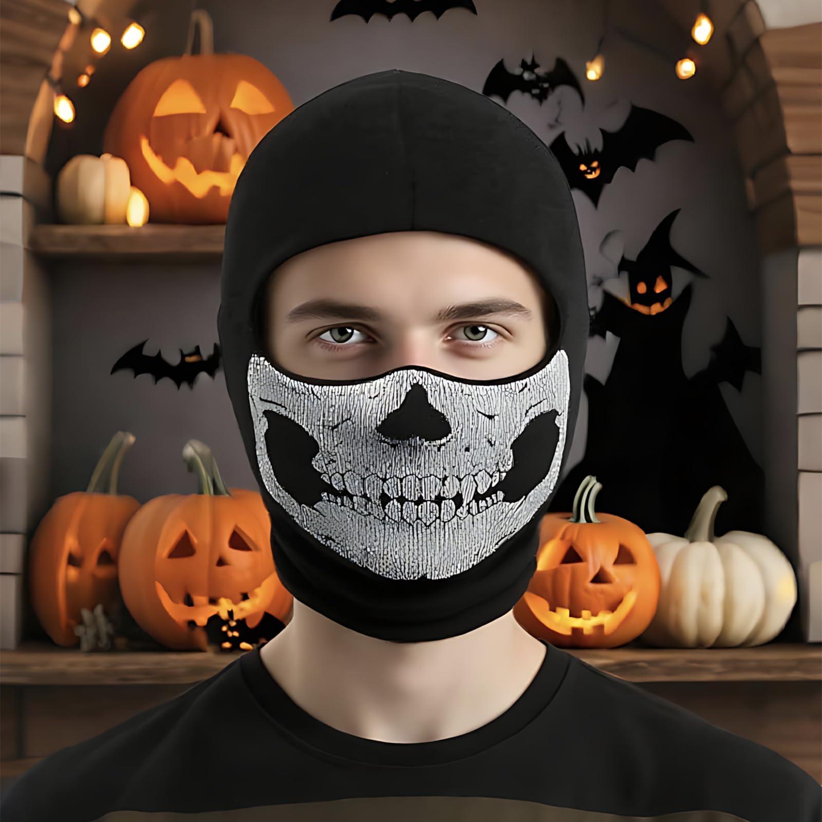 Skull Mask, Ghost Face for Outdoor Sports and Costume Parties Windproof Ski With Skeleton Design, Black - Image 3
