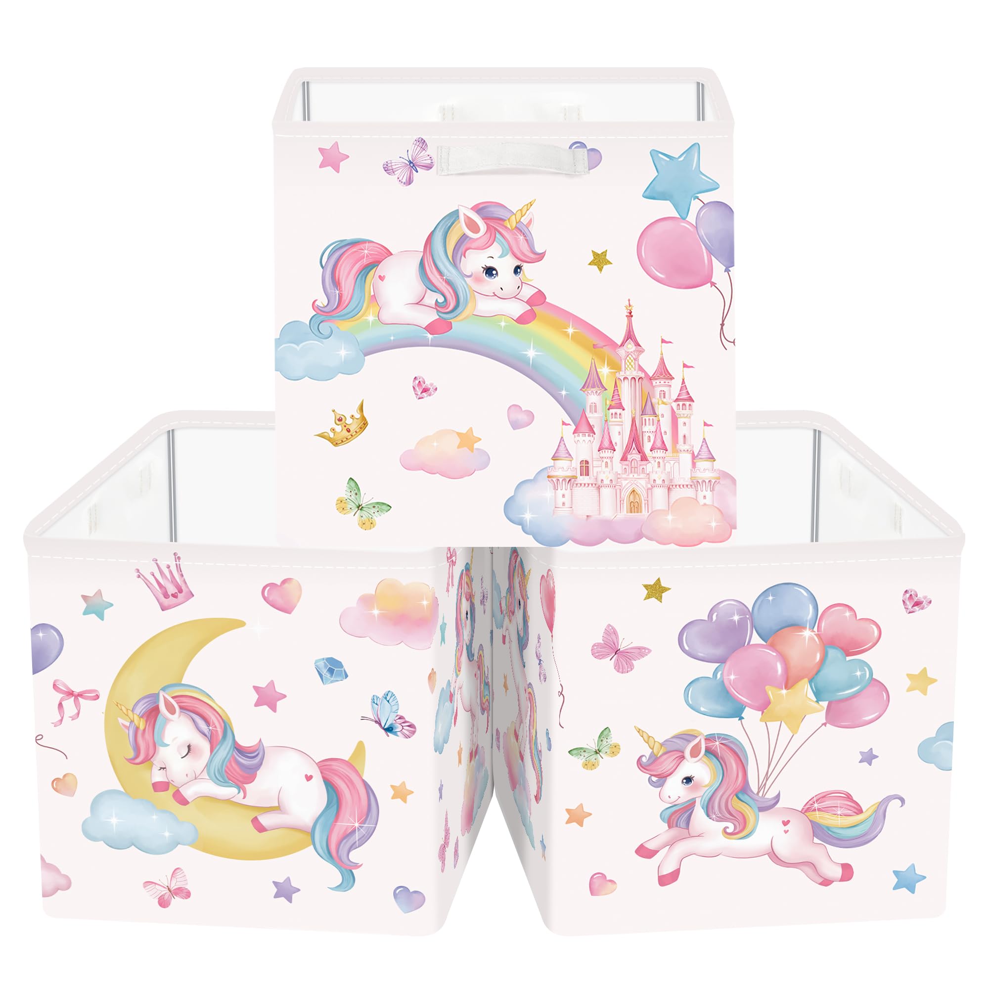 Clastyle 3 pcs Unicorn Cube Storage Boxes for Shelves Kallax Boxes