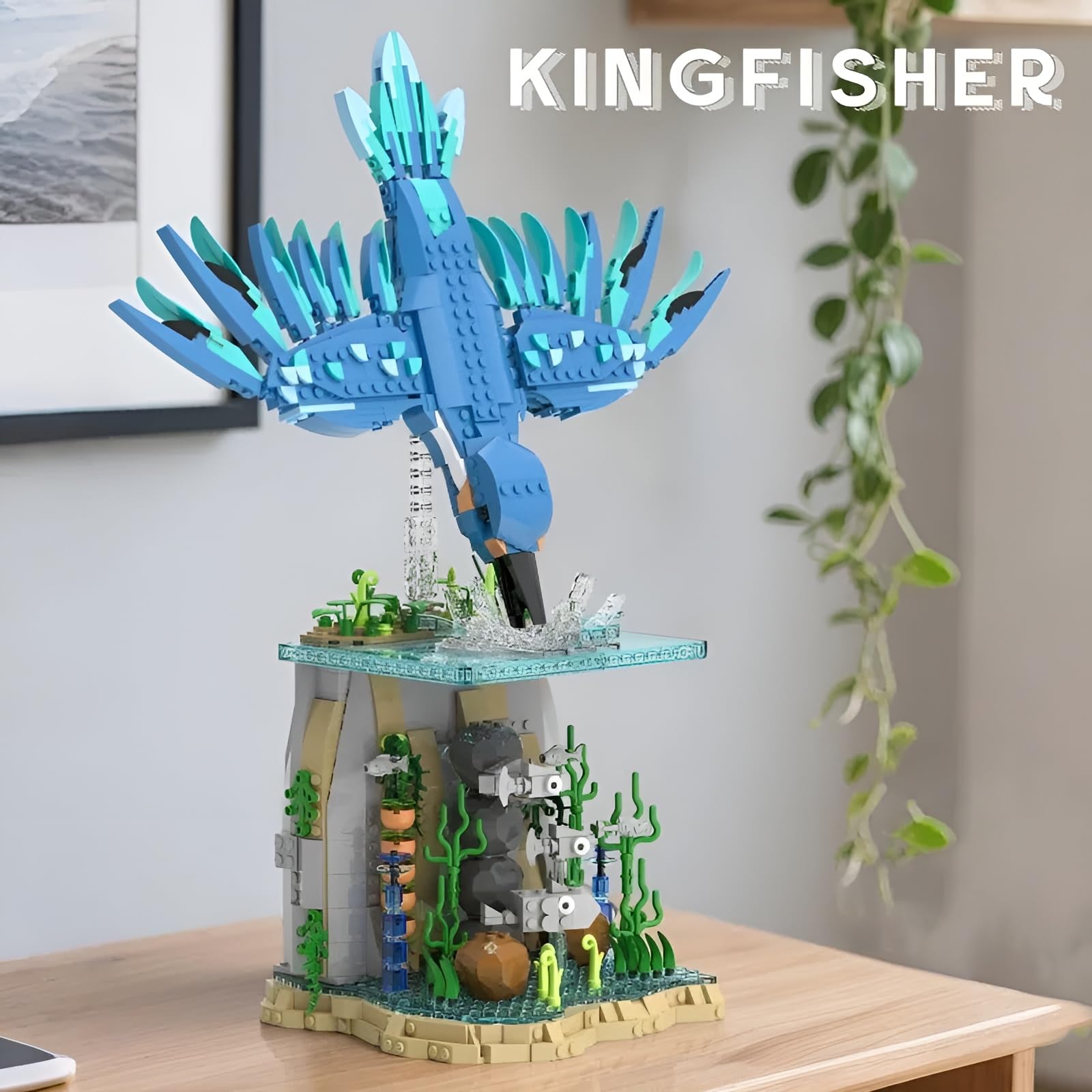 Eisfischer Tauch Meeres Tier Bausteine Satz, 1310 Teile Kreative Vogel Modell Spielzeug mit Anzeige Stand, Meeres Leben Vogel Szene Bauklötze Kit, Ideen Geschenke für Tierliebhaber Teens Erwachsene