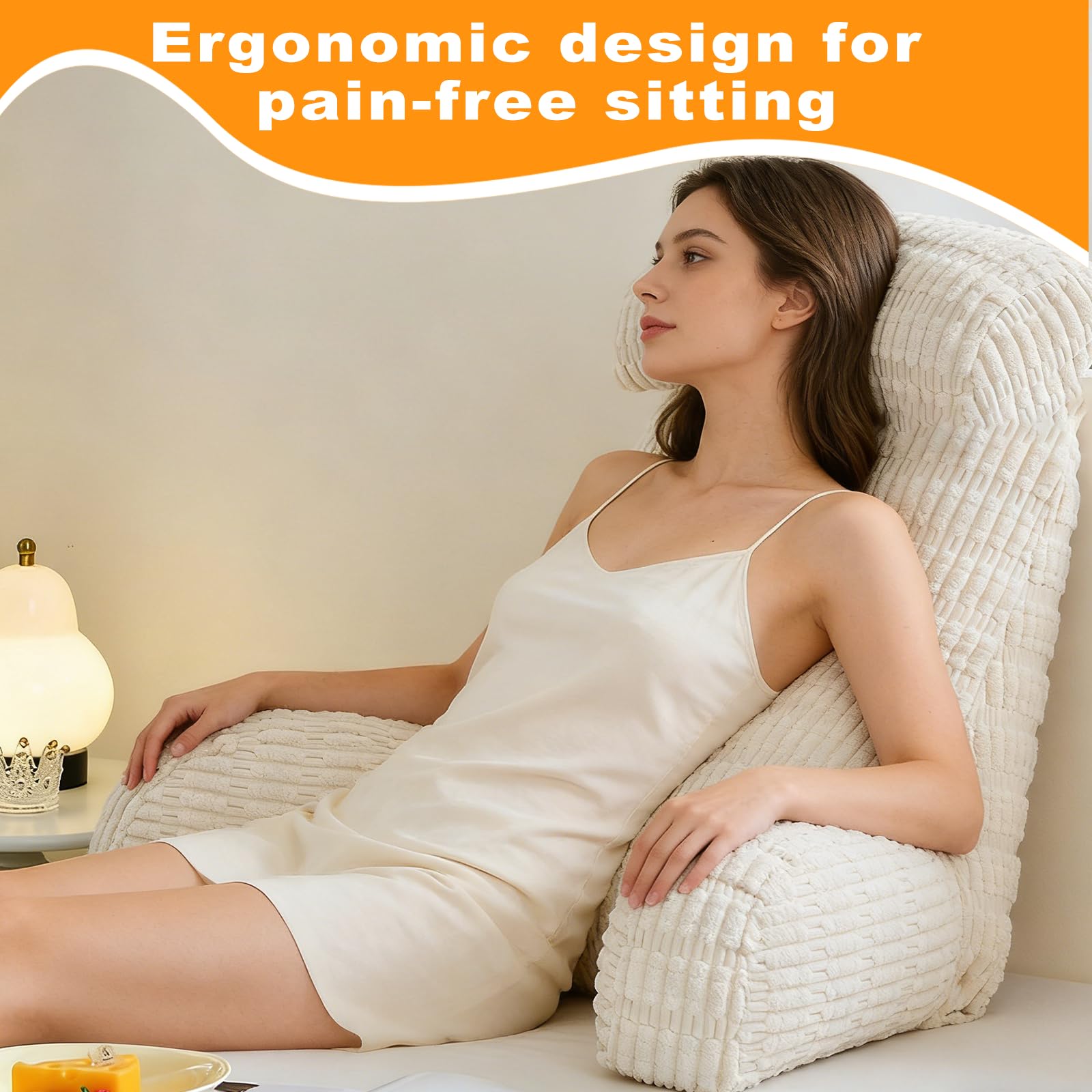 Lesekissen für Bett Und Sofa, 80x55cm Rückenkissen mit Armlehne, Ergonomisches Sitzkissen mit Rückenlehne, Rückenlehnenkissen zum Fernsehen, Lesen und Spielen mit Mobiltelefonen im Bett